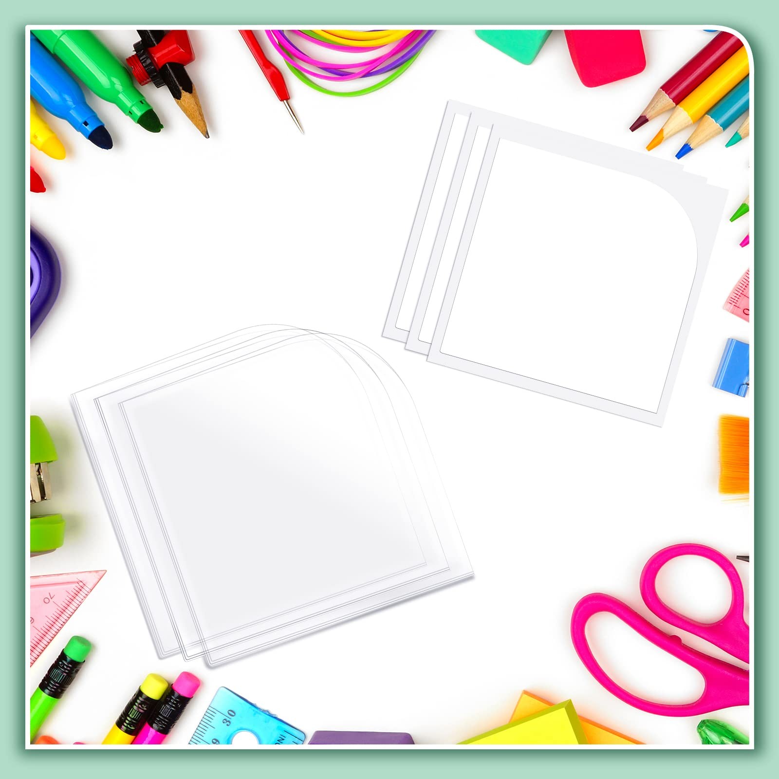 10 Sets Clear Corner Pockets 4.5 x 4.5 Inch Adhesive Pockets for Planners wit…