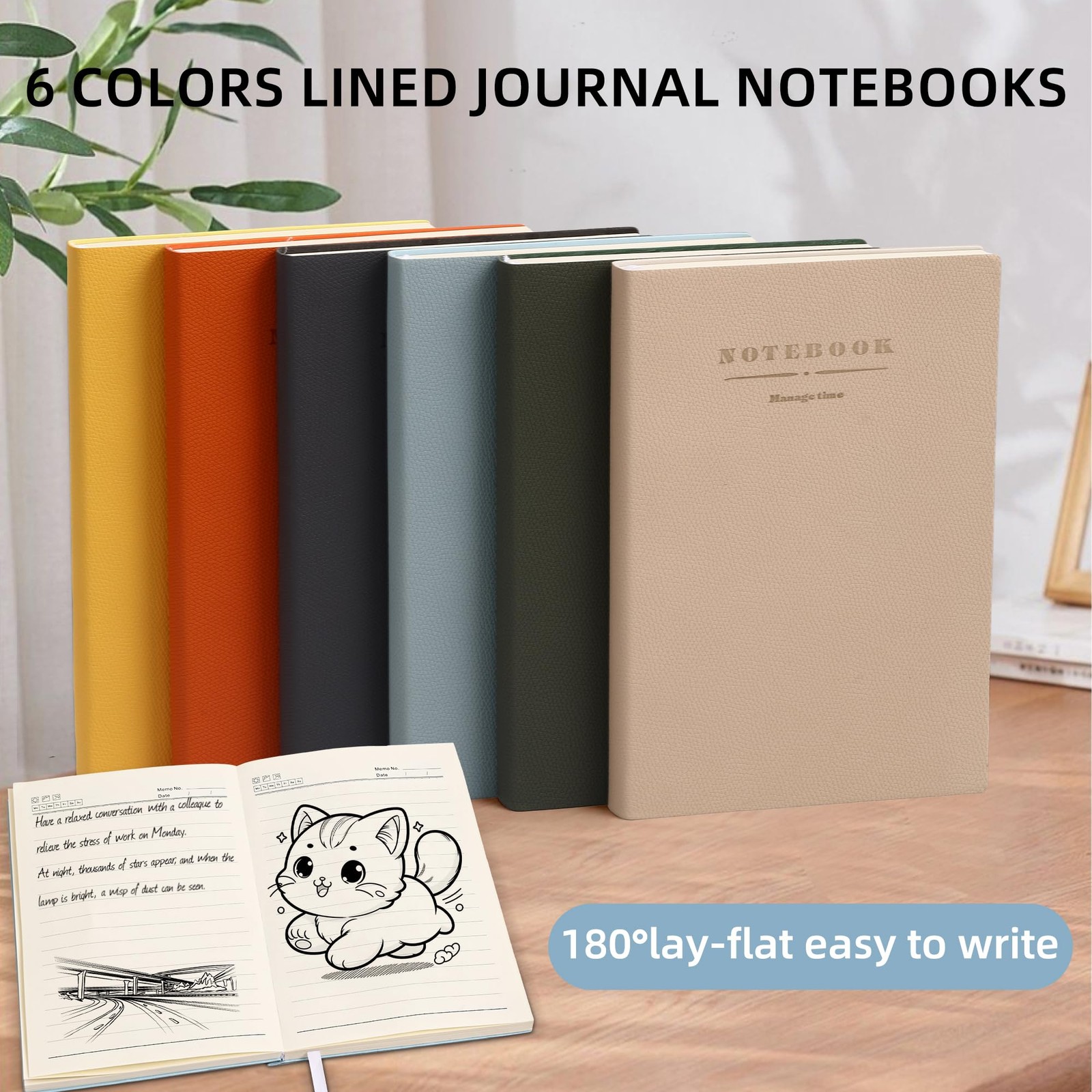 Journal Notebook Litchi Striped Soft Leather Lined 5.7″ x 8.3″ 360 Pages Hard…