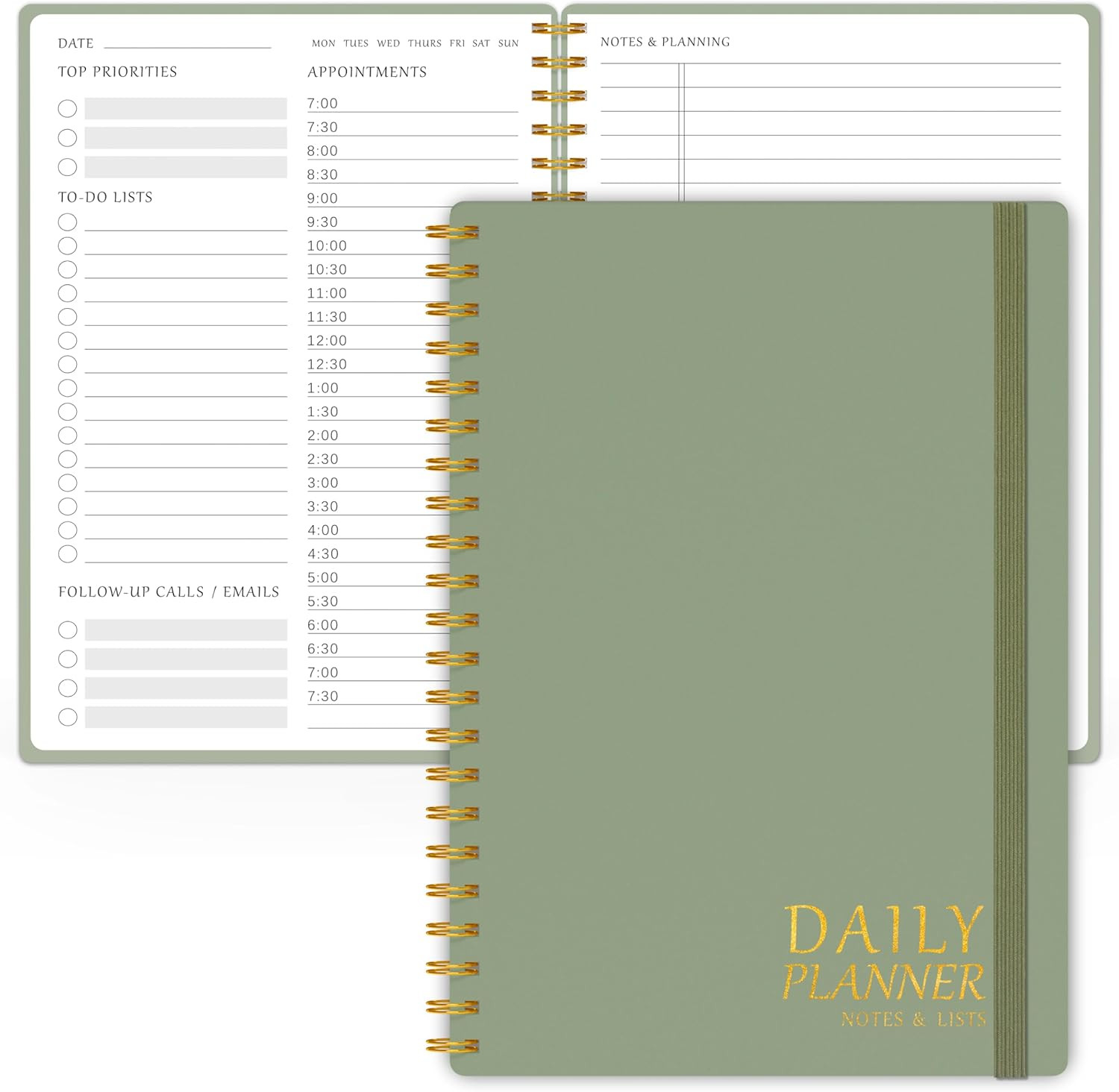 Daily Planner Undated – Simplified to Do List Notebook with Hourly Schedules, Sp
