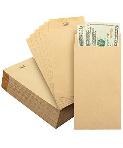 100 Pack Money Envelopes 6.5″ x 3.5″ – Cash Budgeting, Savings Challenge, Brown