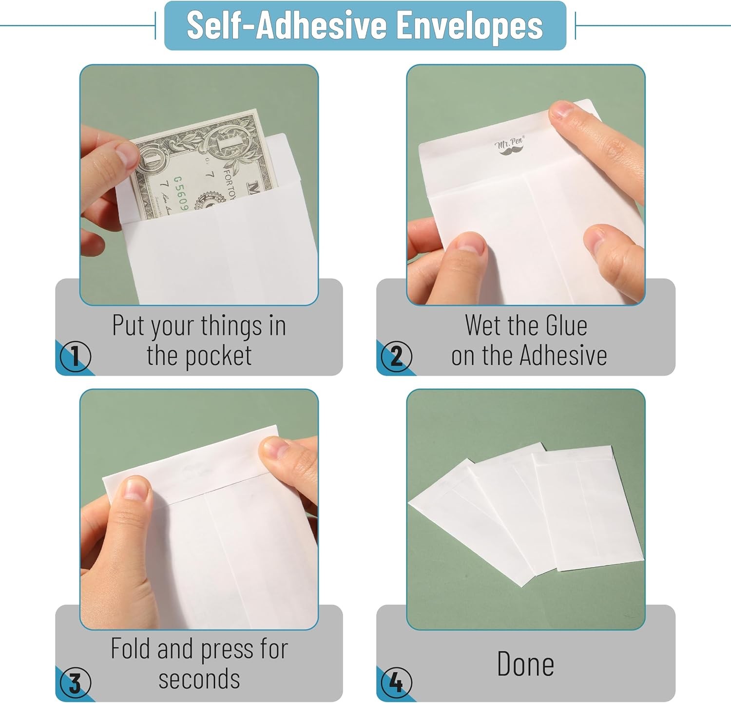 Mr. Pen- Money Envelopes for Cash, 100 Pack, 6.5″ x 3.5″, White, Small Money Sav