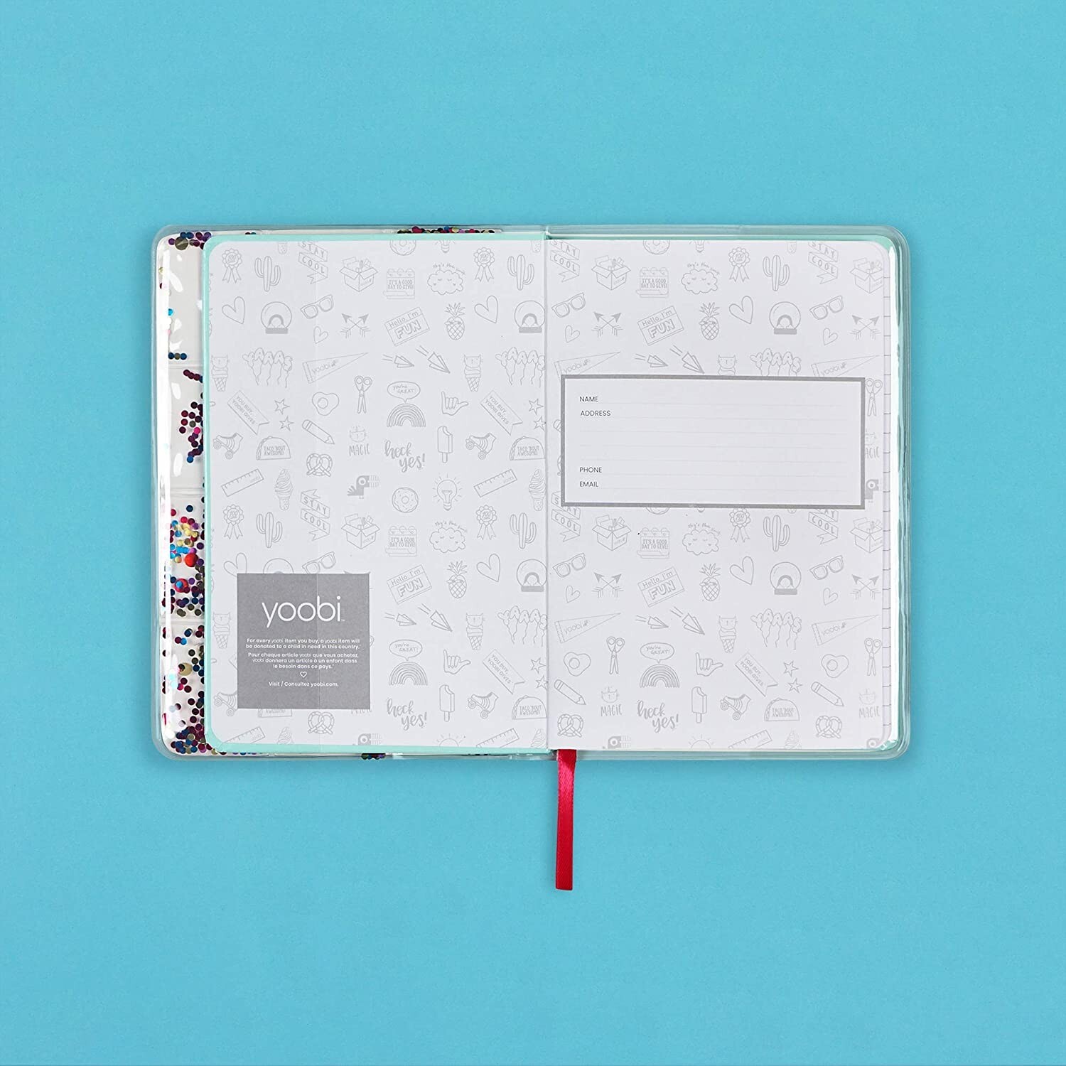 Yoobi Floating Confetti Glitter Lined Cover Journal Notebook 120 College-Ruled