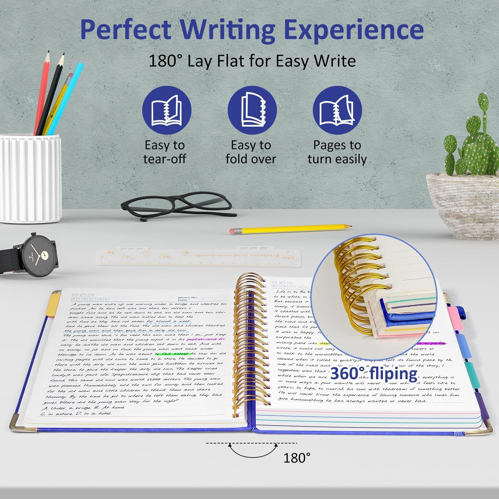 Hardcover Spiral Notebook Journal with Removable PVC Dividers – 8” x 10” La…