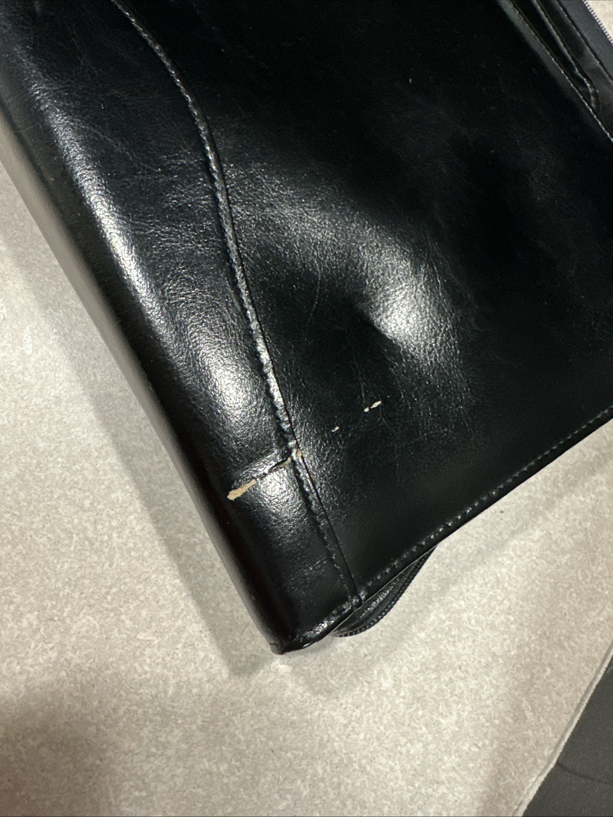 Vintage 1994 90s Black LEATHER 3 RING BINDER/NOTE BOOK Organizer Briefcase