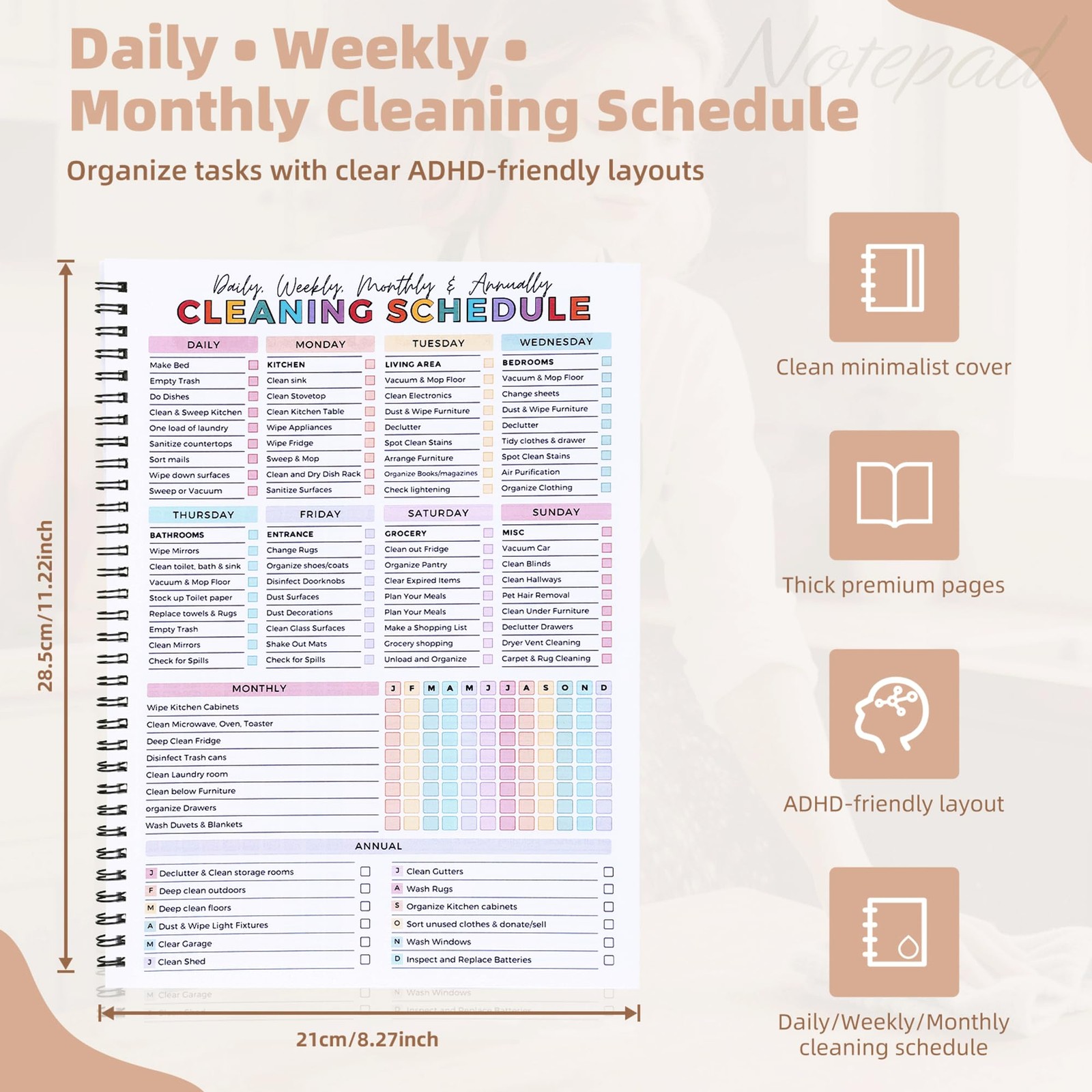 Adhd Cleaning Planner For Adults – Undated Daily, Weekly & Monthly Cleaning