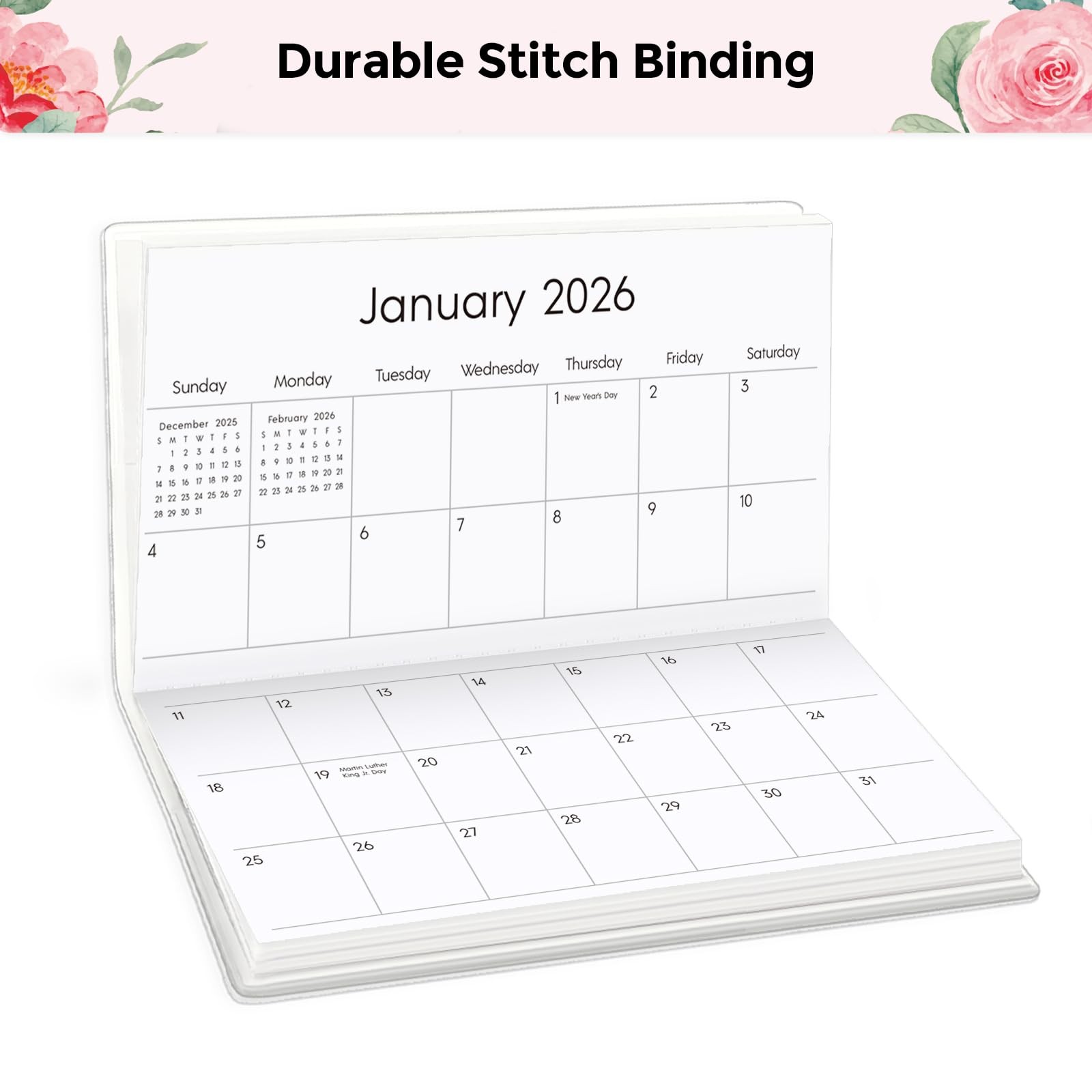 Pocket Calendar 2026-2027 24 Months Soft Waterproof Cover 6.5″ x 3.5″ Floral