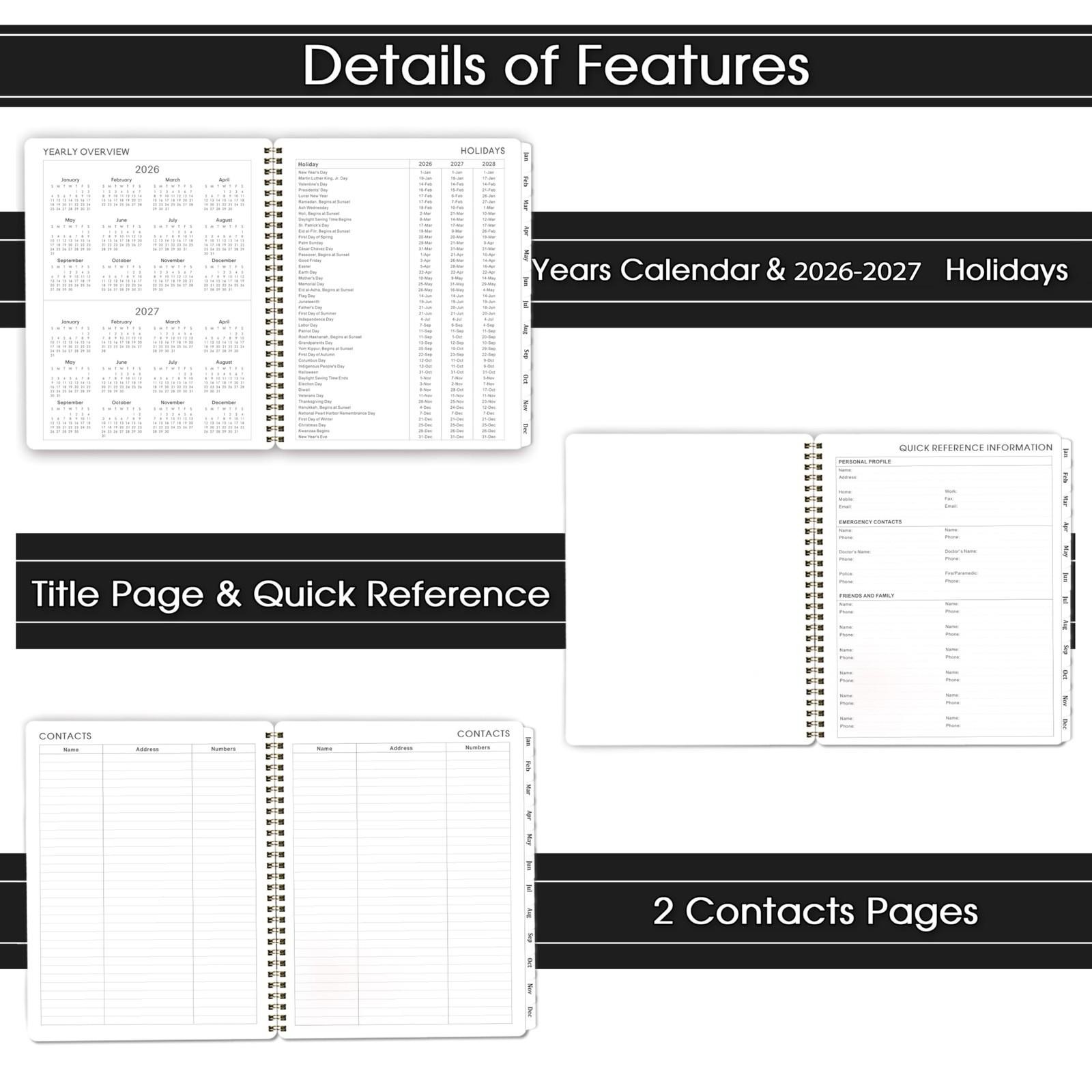 2026 Planner 8×10 Black Weekly Monthly Scheduling Organizer with Twin Wire Bi…