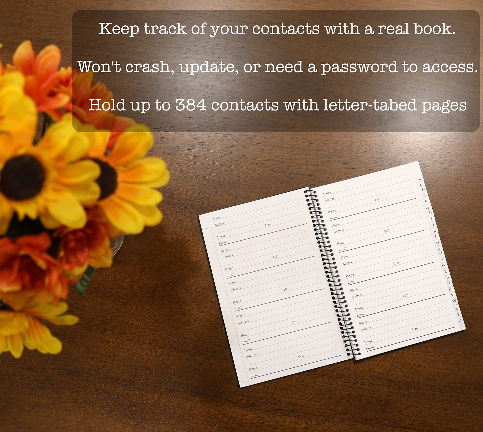 Spiral Bound Black Address Book for Contacts Phone Numbers and Notes 104 Pages