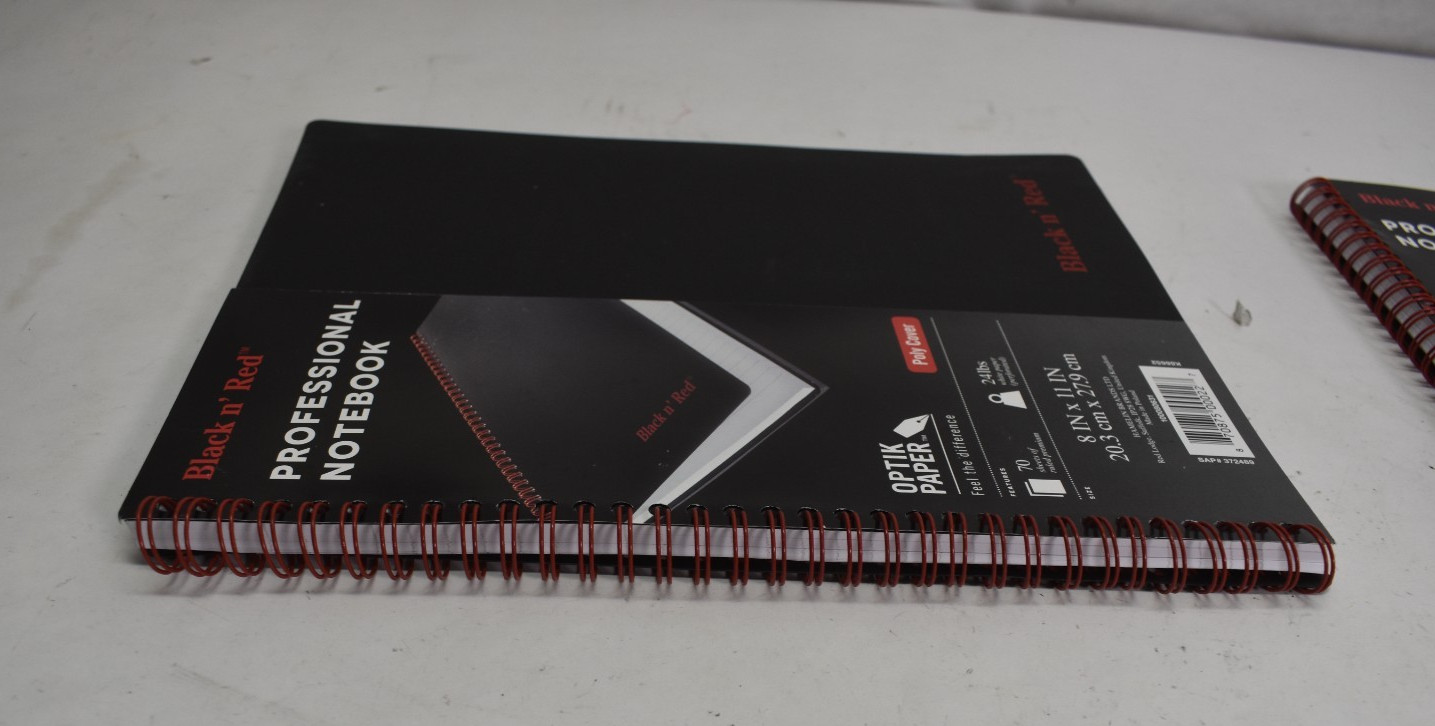 Lot Of 2 Black N’ Red Poly Cover Twin Wire Notebooks 70 Sheets 8″ x 11″