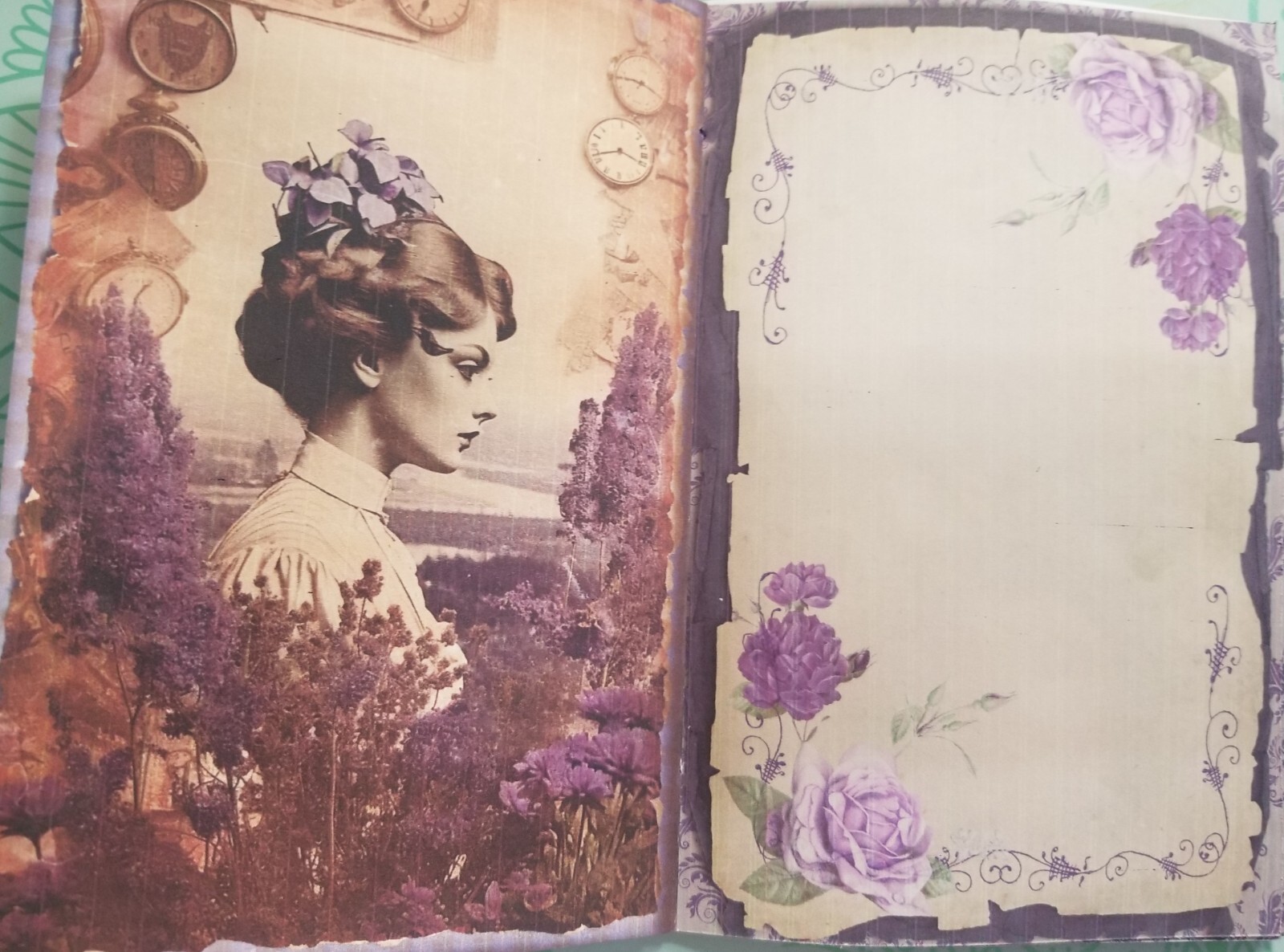 Junk Journal Booklet “LEMONS & LAVENDER” HANDMADE Pockets, Cards, Vtg. Clip