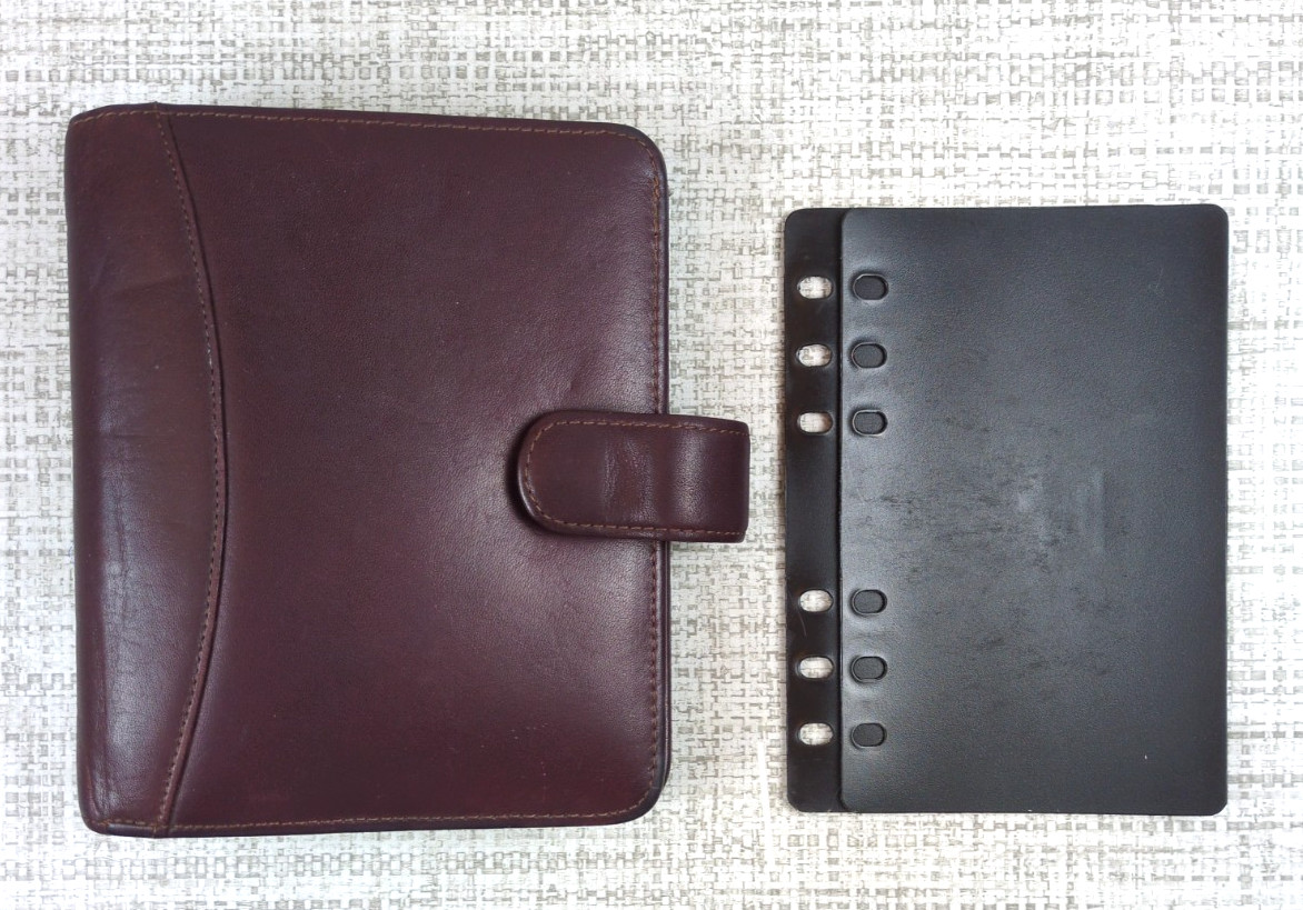 Franklin Quest Compact Open Top Snap Leather Binder Wallet 6 Rings Burgundy