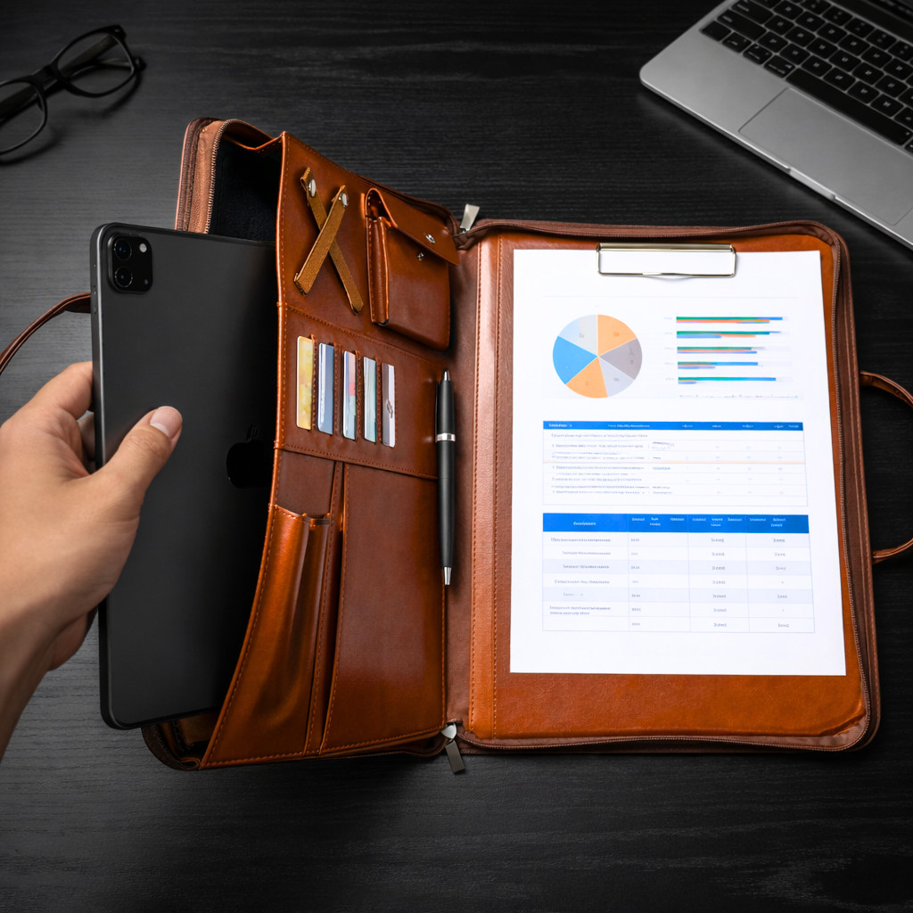 Leather Portfolio with Handles – Professional Business Padfolio Organizer