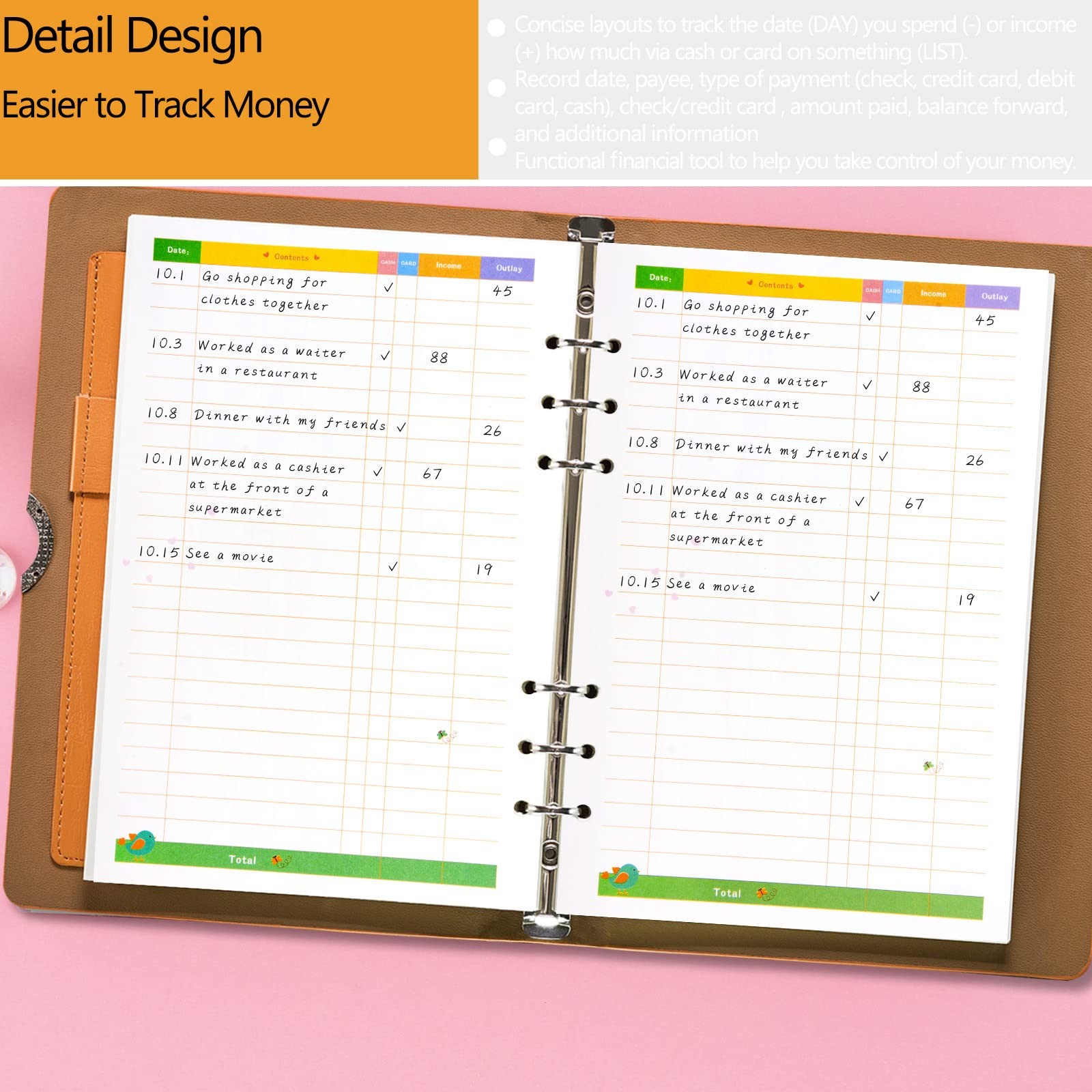 Rancco A5 Budget Planner Refill Paper, 90 Pages Colorful 6-Ring A5, Financial