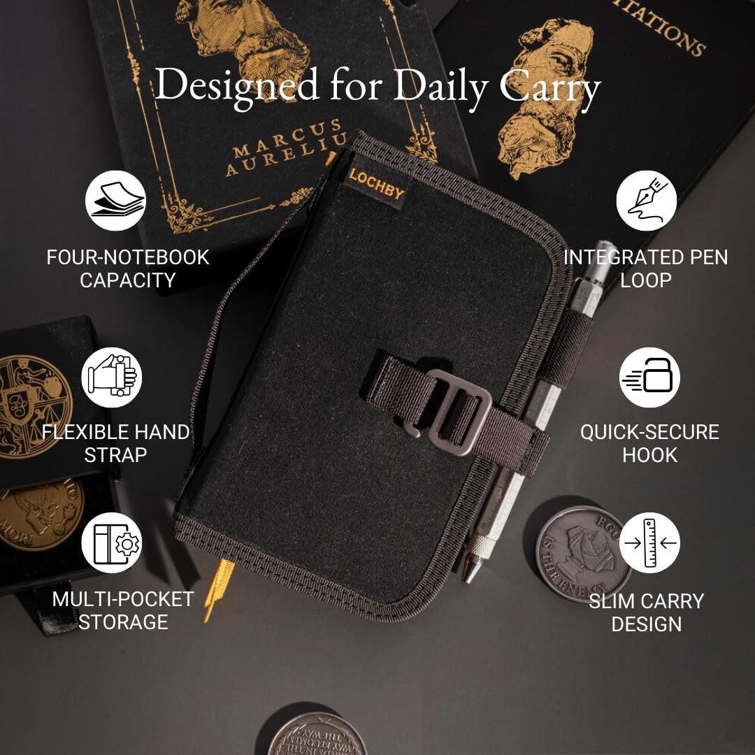 LOCHBY® Mini Field Journal | Water Resistant Waxed Canvas | Pen Loop | Includ…