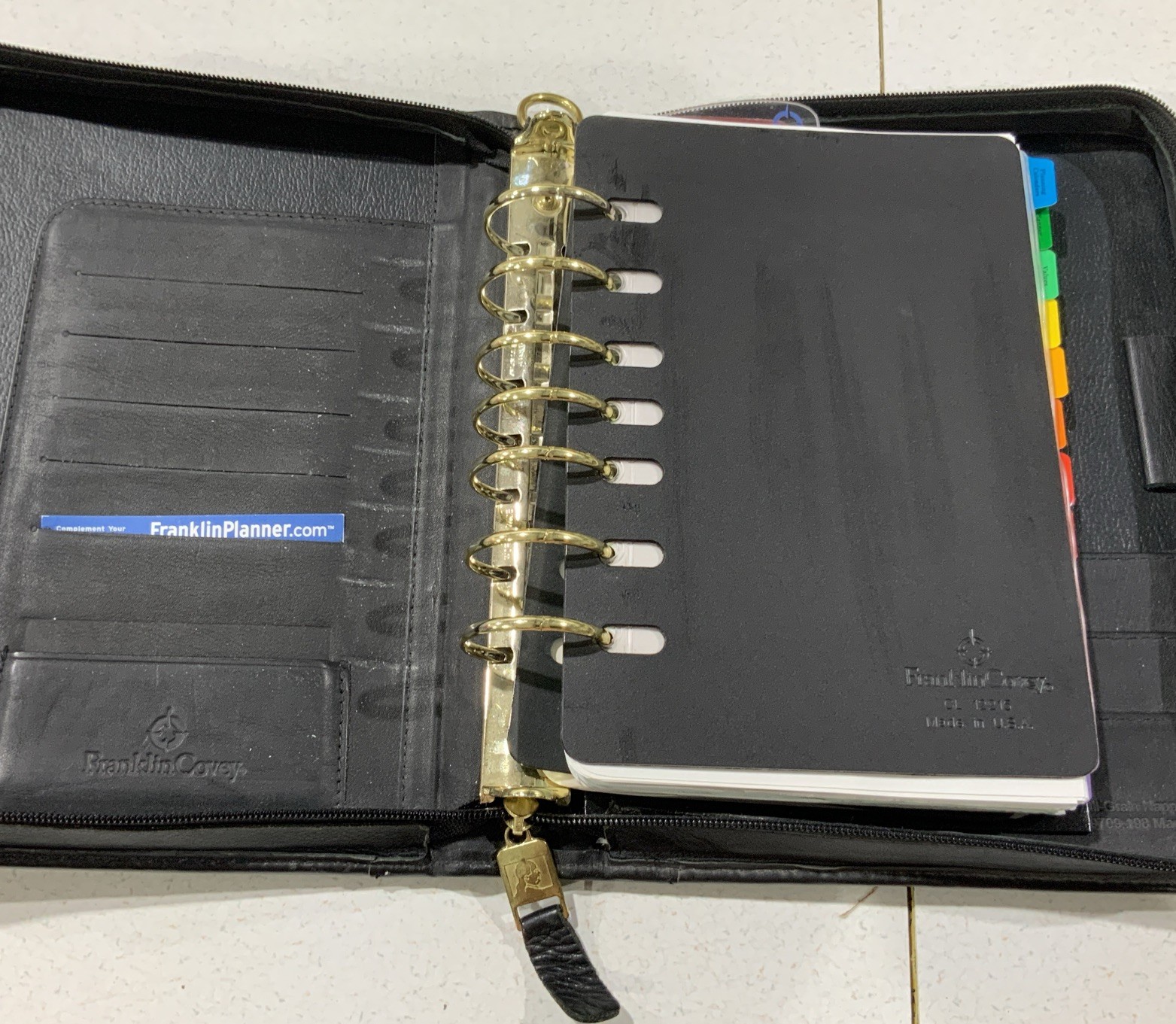 Franklin Covey Classic 7 Ring Planner Binder Black Leather 11 X 8 Zip Around