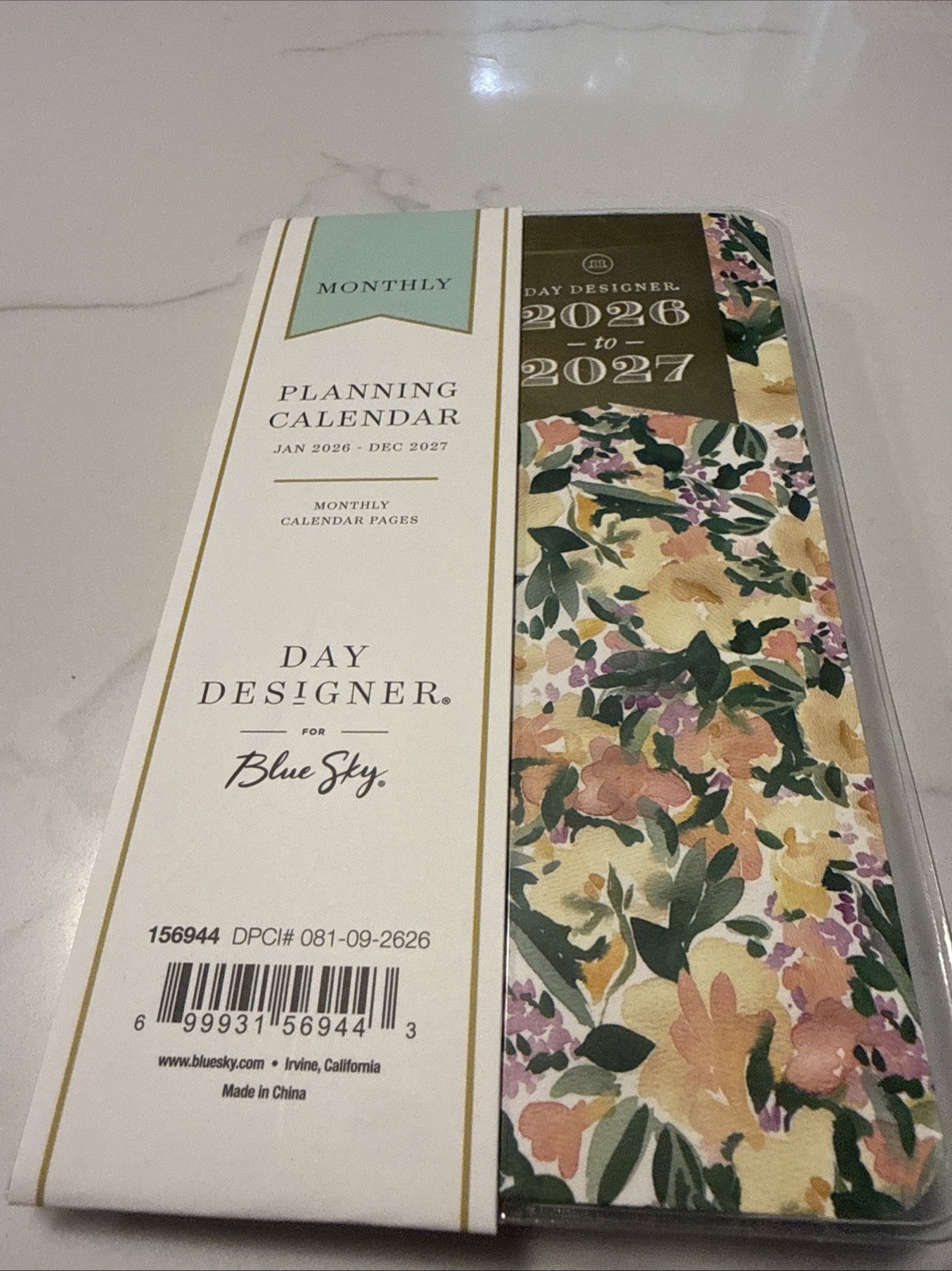 Blue Sky Day Designer 2026 2027 Calendar Planner Monthly Pocket White Floral