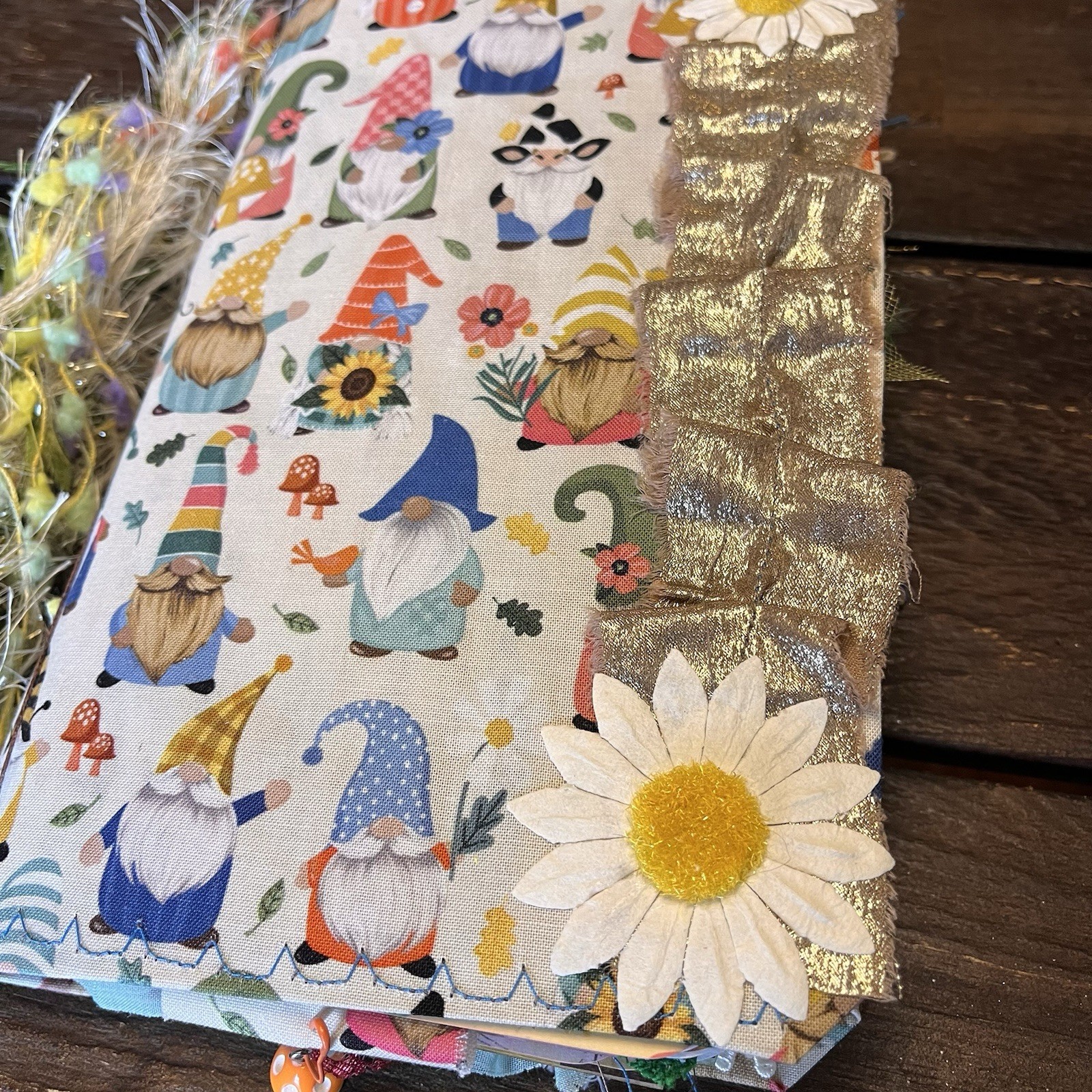 Gnome Sunflower Themed Junk Journal Woodland Nature Softcover 3 Signatures