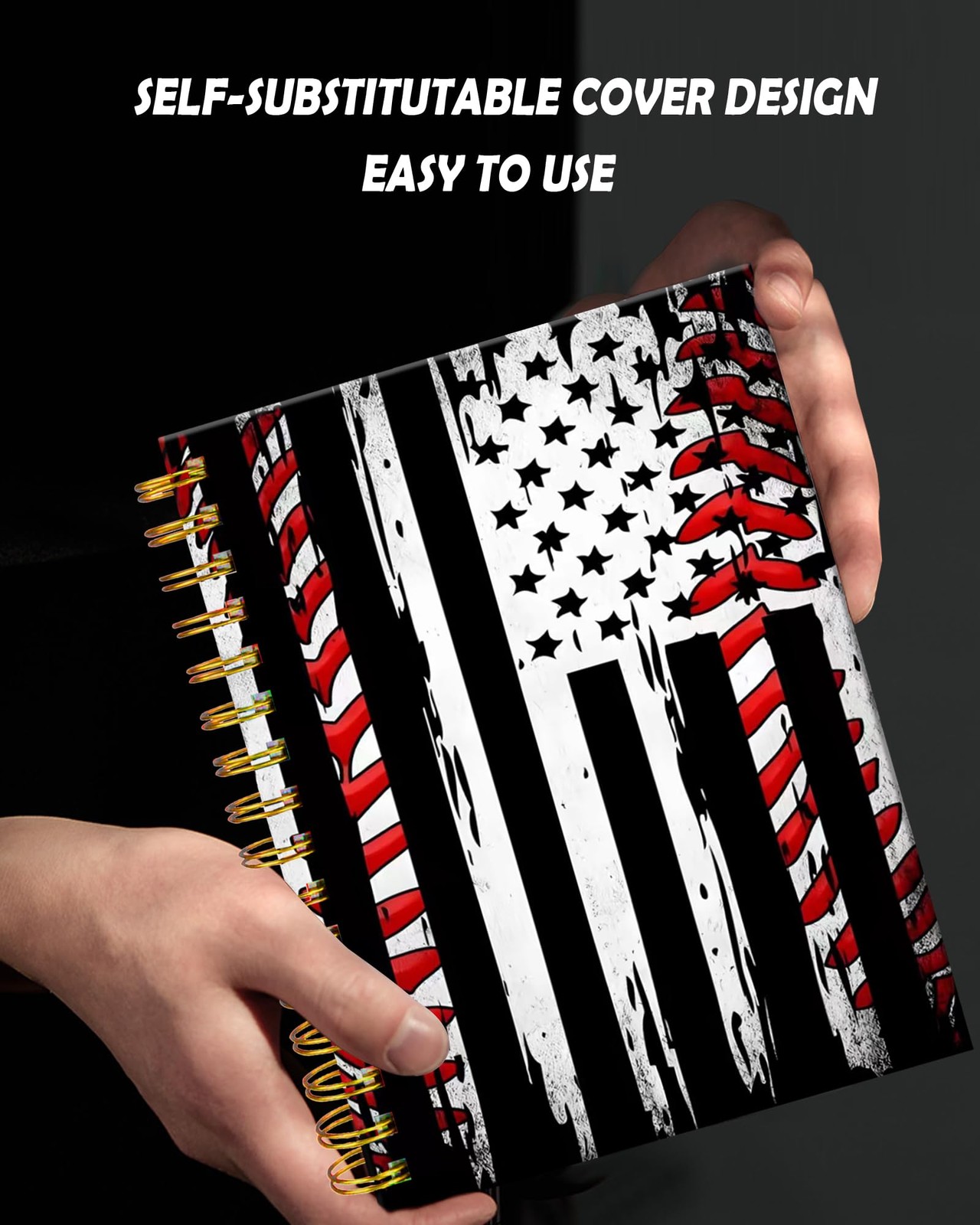 FVBAO Spiral Journal Notebook for Women,A5 College Baseball American Flag