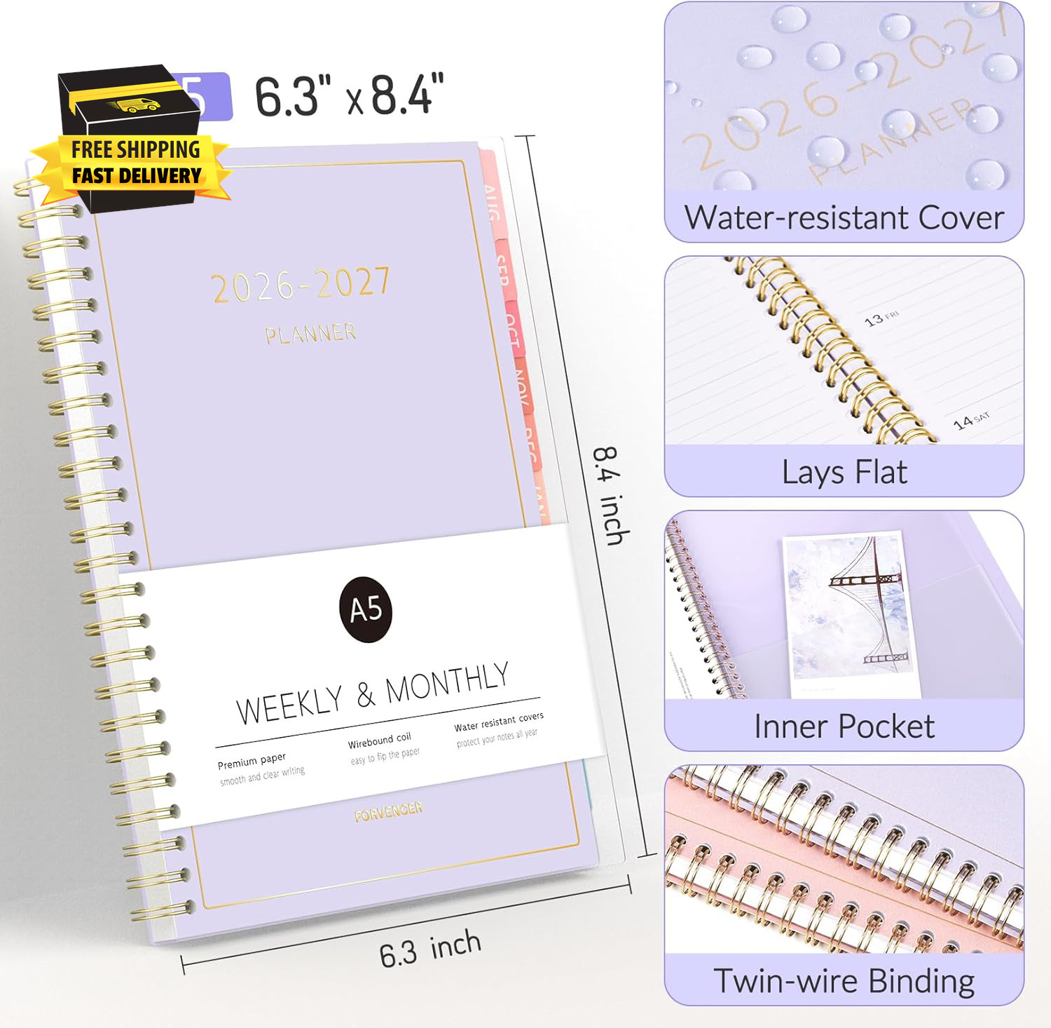 Aug 2026 – Dec 2027 Planner, 17 Month Academic Planner 2026-2027, 6.3″ X 8.4″,