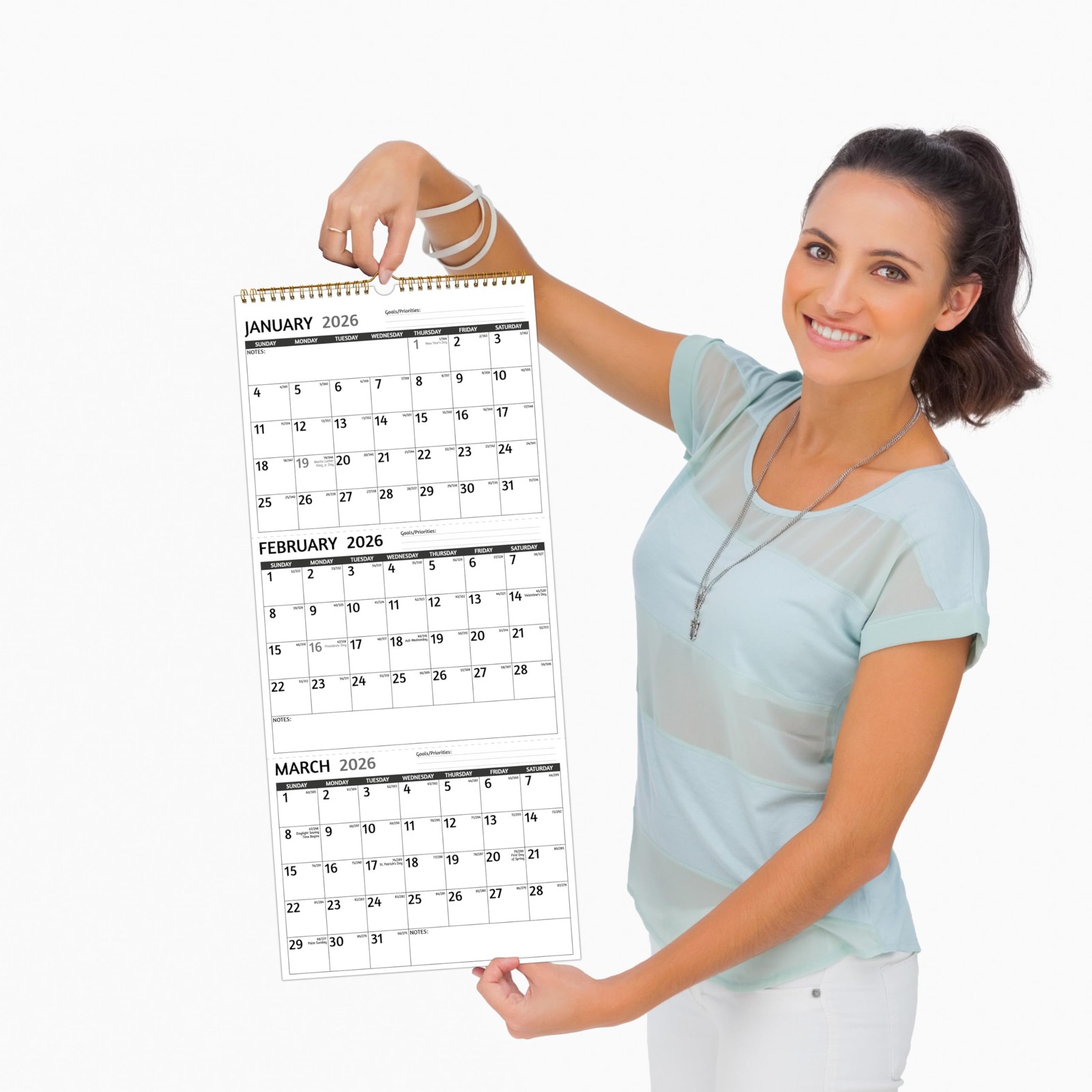 2026 Wall Calendar – 3 Month 2026 Vertical, Jan 2026 – Dec Black