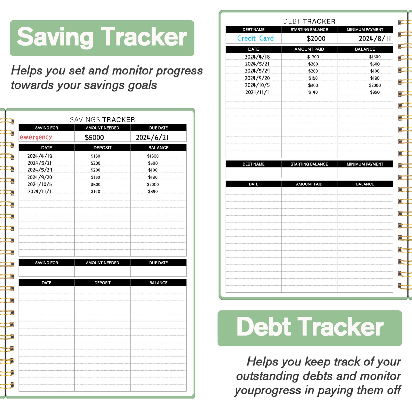 Budget Planner – Monthly Book Undated with 5.5 x 8.5 inches, Green