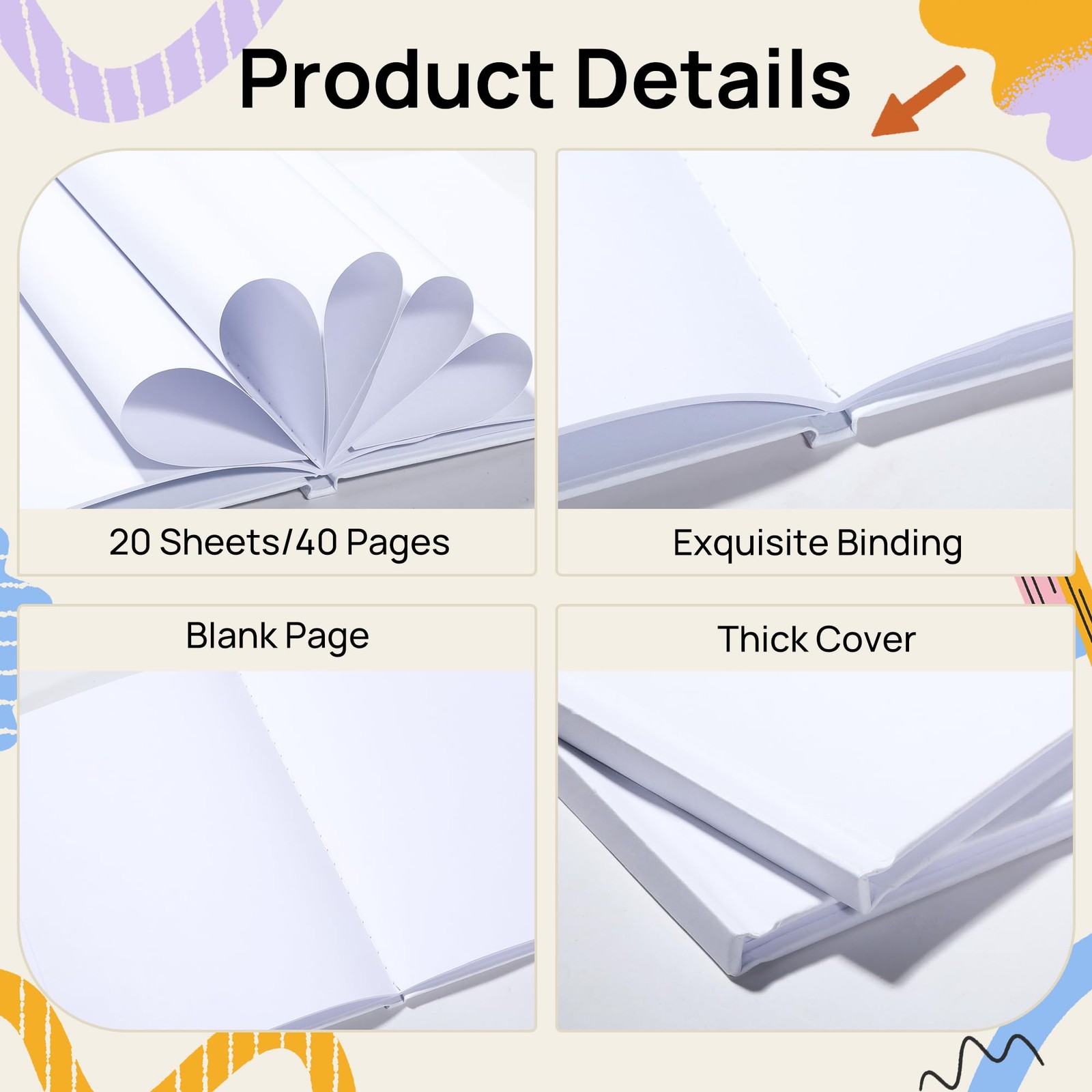 6 Pack Hardcover Blank Book,100GSM White Books for Kids