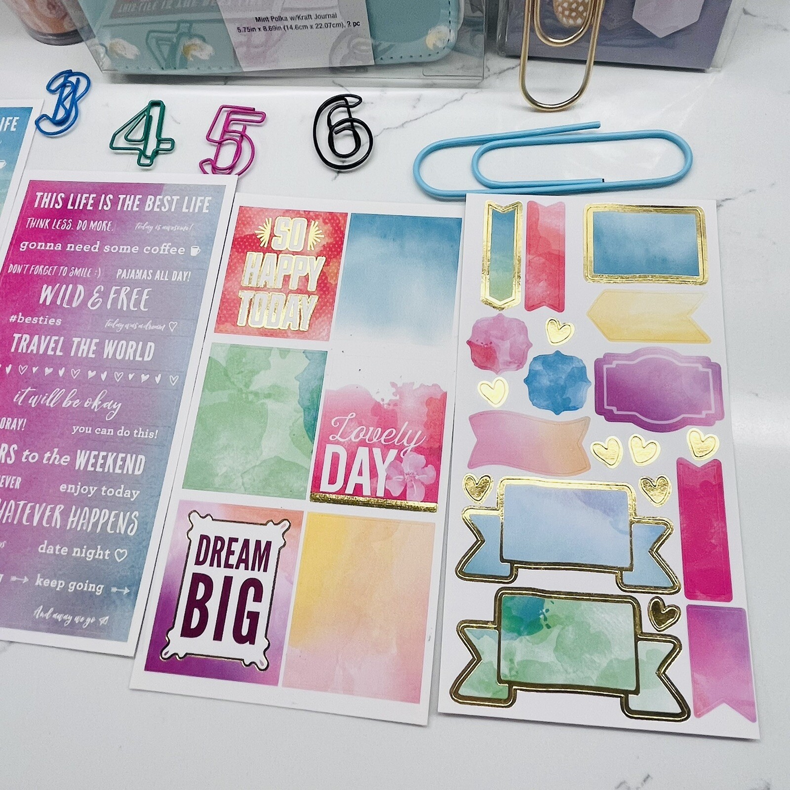 Agenda 52 Traveler Notebook Planner Mint, Washi, Stickers, paperclips, stamps