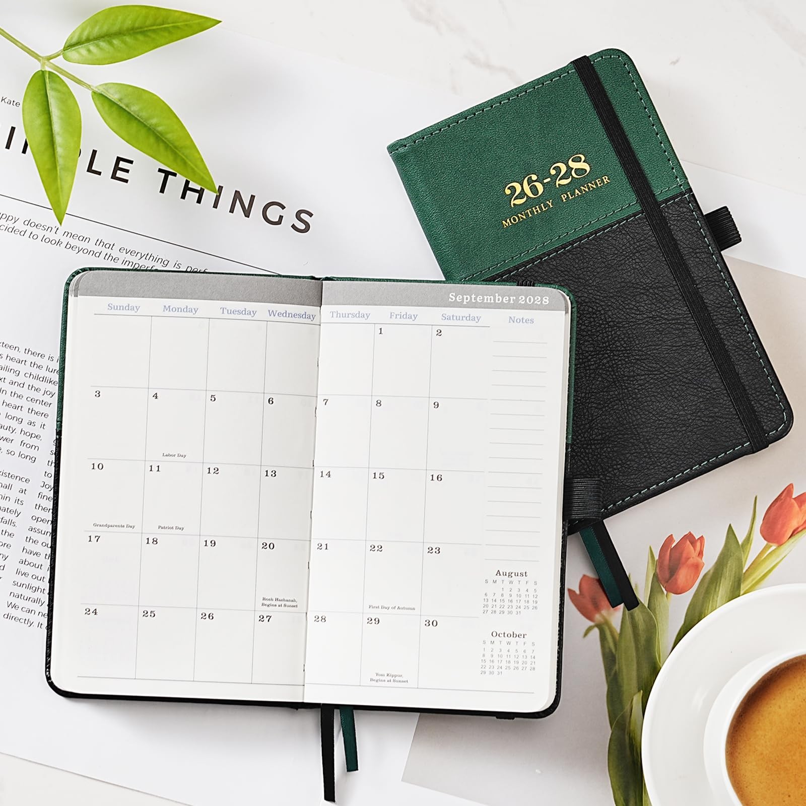 2026-2028 Pocket Calendar/Planner – 3 Year Monthly 6.4″ x 3.8″, Green