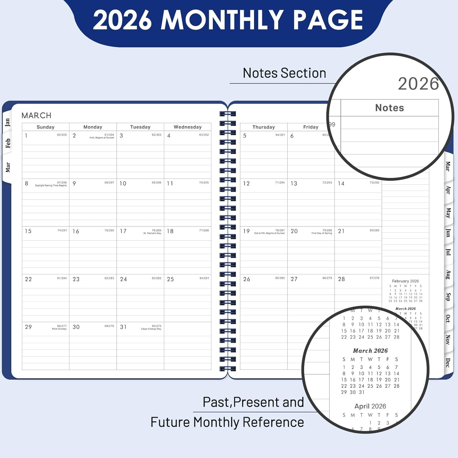 Elegant 2026 Calendar Planner – 8” x 10”, Twin-Wire Binding & Flexible Cover