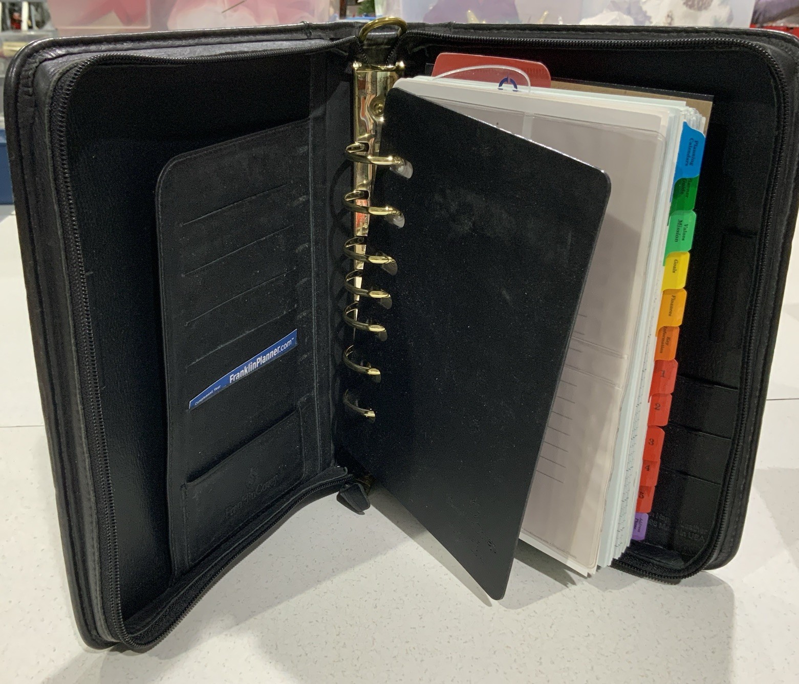 Franklin Covey Classic 7 Ring Planner Binder Black Leather 11 X 8 Zip Around