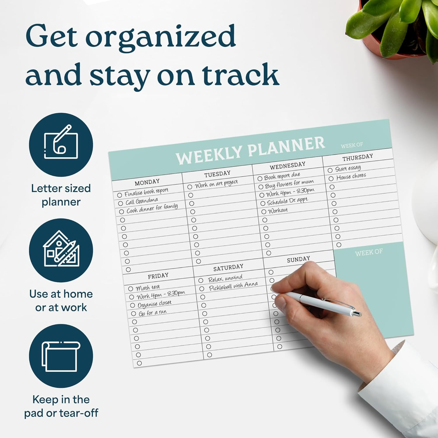 Large Weekly Planning Pad and Matching Notepad, 52 Letter Size Tear-Off Sheets