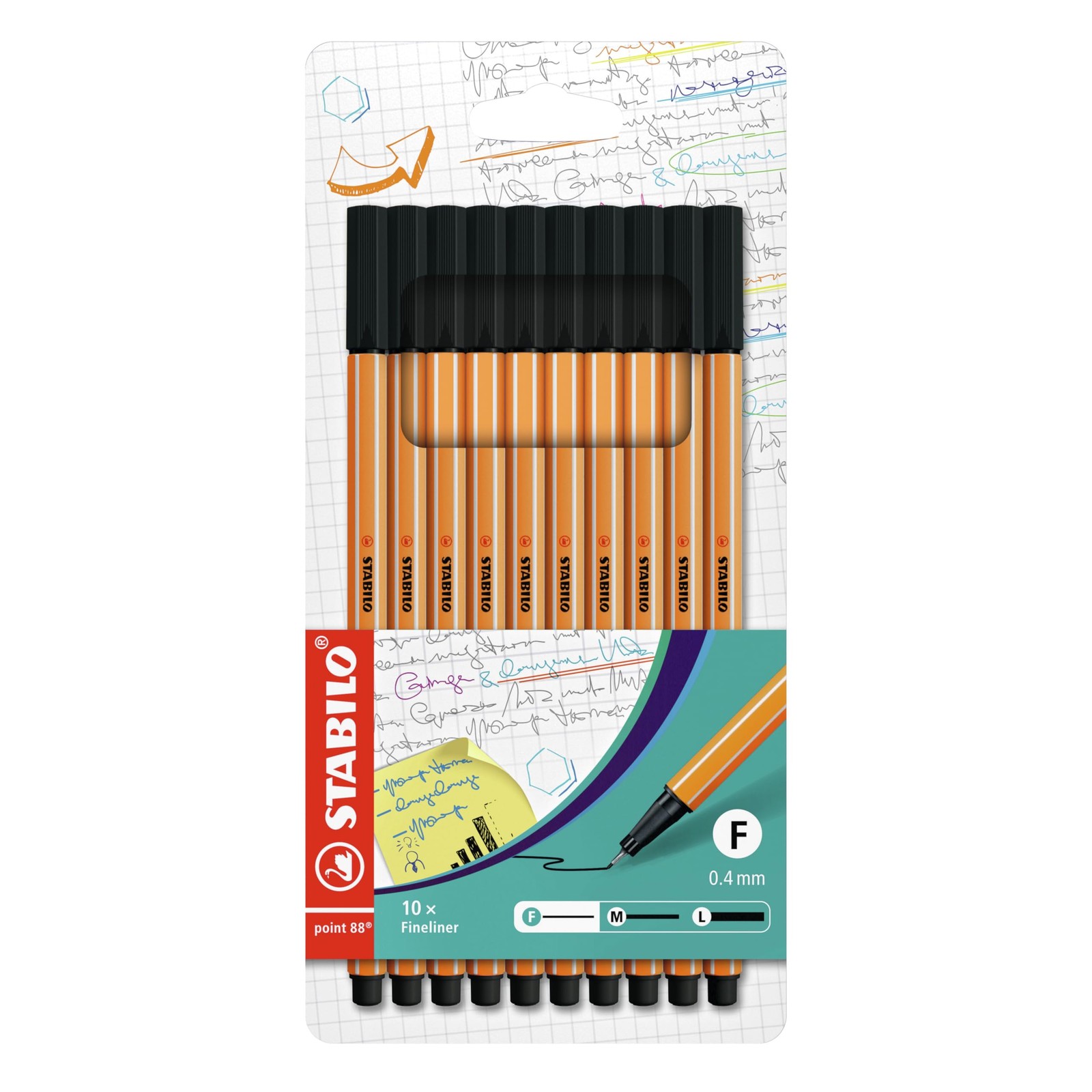 STABILO Point 88 Fineliner, Black, Wallet of 10 1 Count (Pack 10), Black