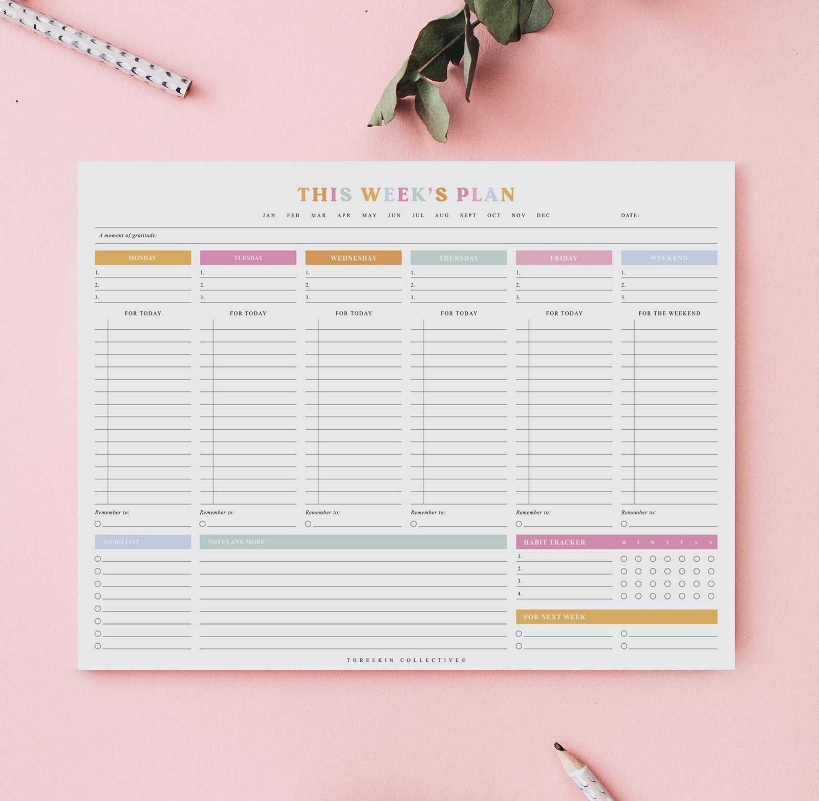 Weekly Planner – Premium 52-sheet Tear-off Notepad, 8.5 X 11 Inches, Clean