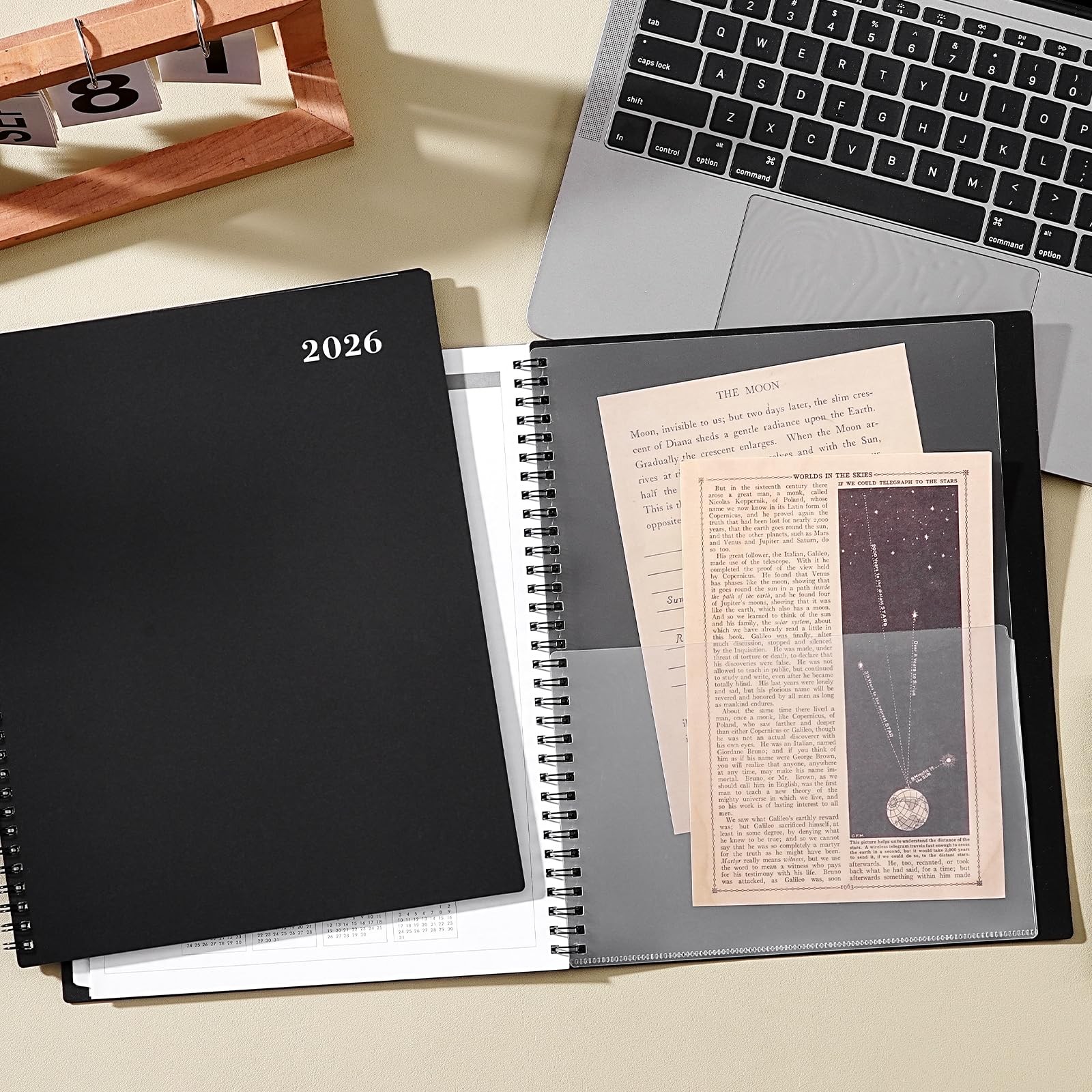 12 Month Planner 2026, Jan Dec Calendar With Tabs, Contacts, Black