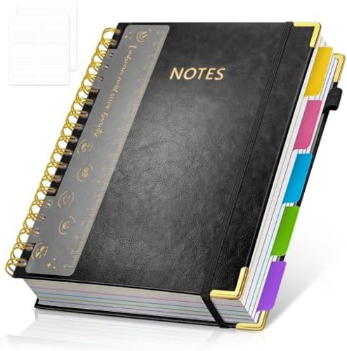 Hardcover Spiral Notebook Journal with Removable PVC Dividers – 8” x 10” La…