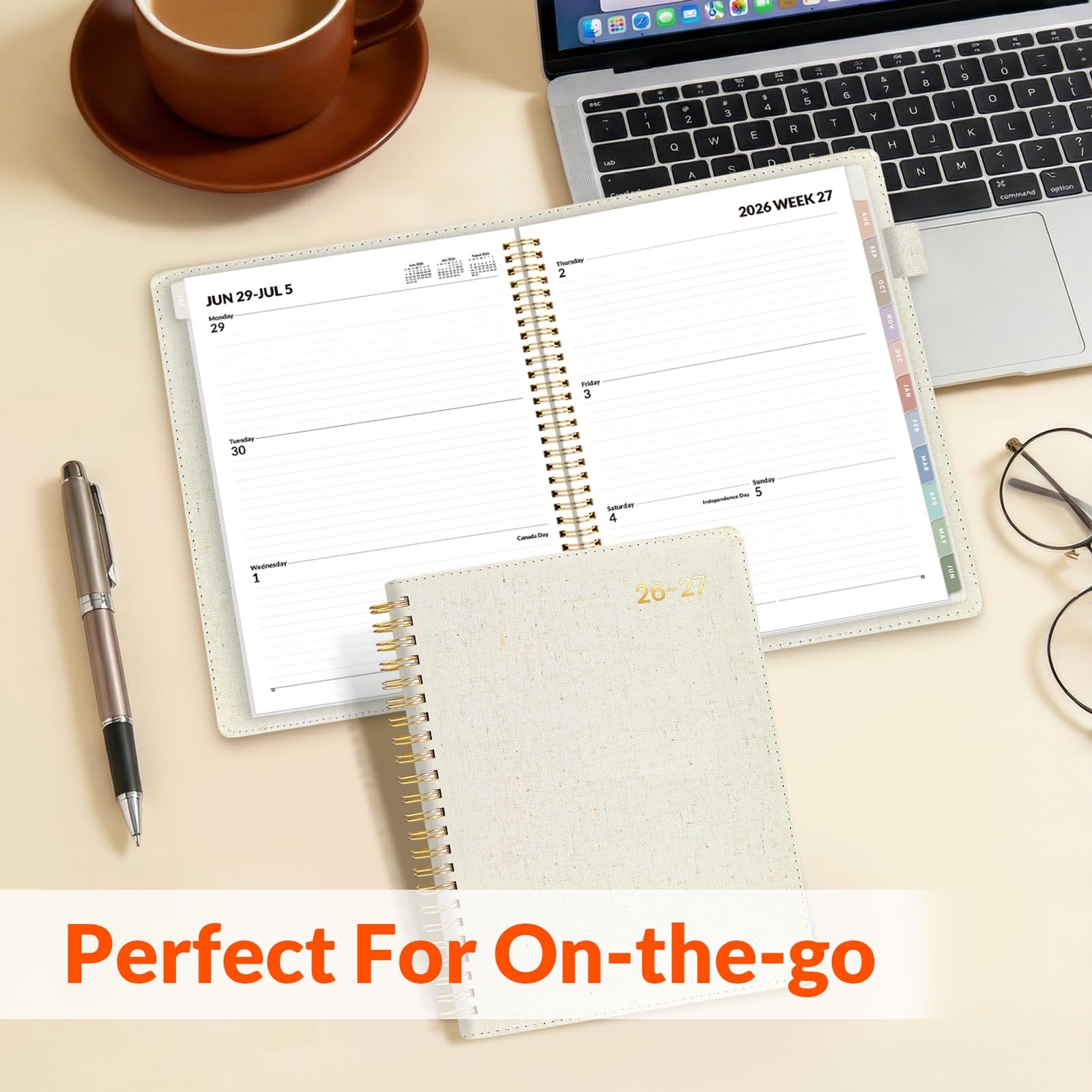 SUNEE 2026-2027 Weekly & Monthly Planner 6.4″x8.5″ – 12 6.4″x8.5″, Beige