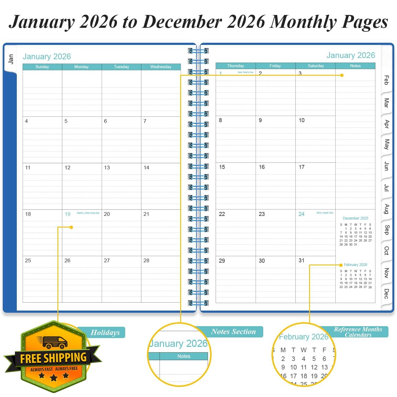 Yaridar 6.4″x8.5″ Blue Planner 2026