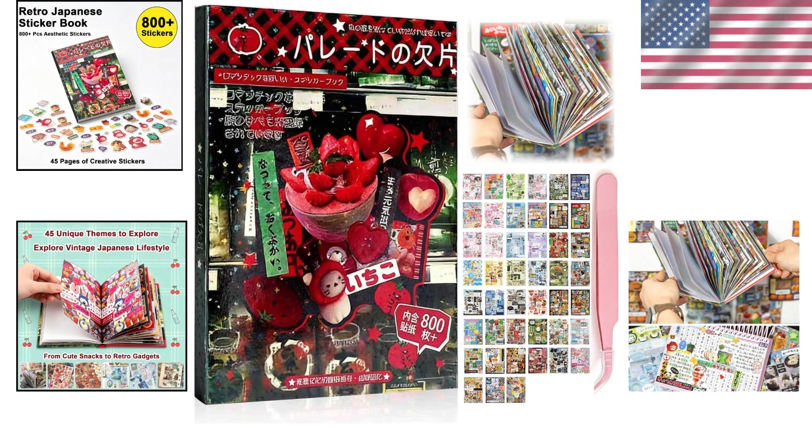 45 Sheets Japanese Sticker Book for Scrapbook 800+Pcs Heisei Retro Manga Styl…