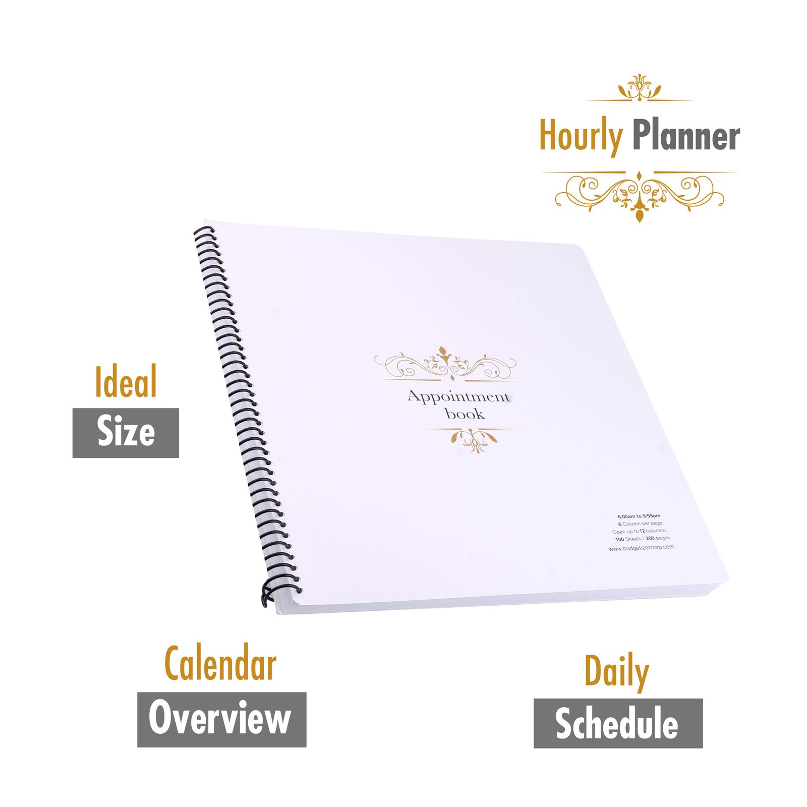 Budgetizer Undated 6-Column Appointment Book – 200 Pages Pen Holder Hourly