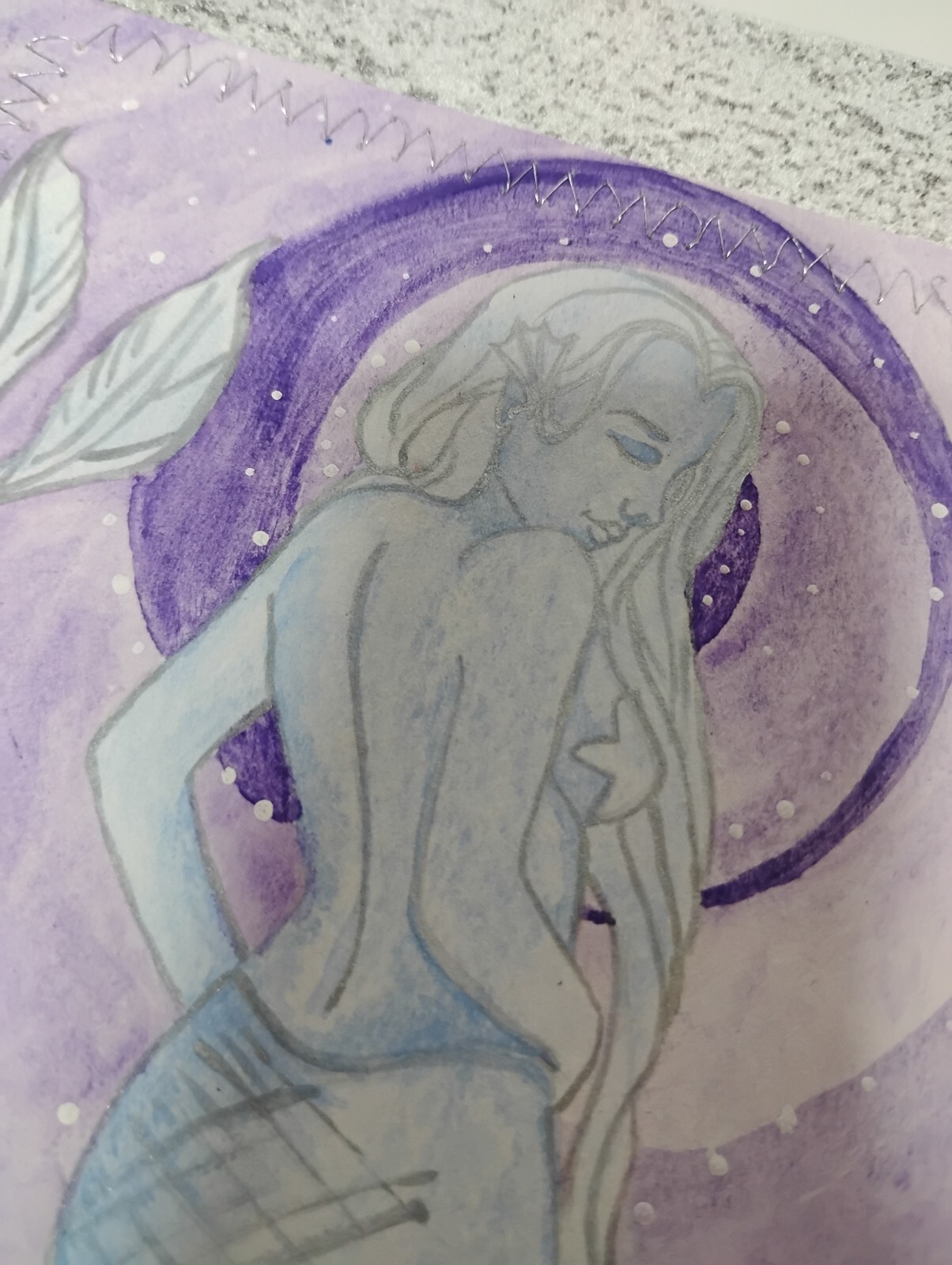 Silver Glitter Junk Journal with Handpainted Purple Watercolor Mermaid – Upcycle