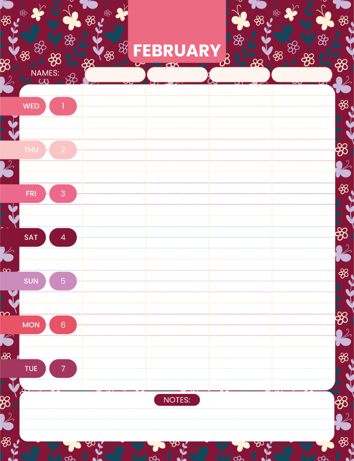 Family Planner 2023 – 4 columns, 12 months, Floral themes / Instant download.pdf