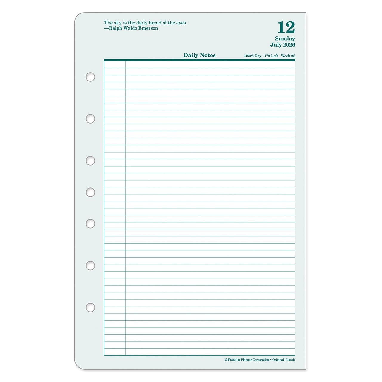 Ring-Bound Planner Refill – Two Pages Per Day, Classic Size, Jul 2026 – Jun 2027