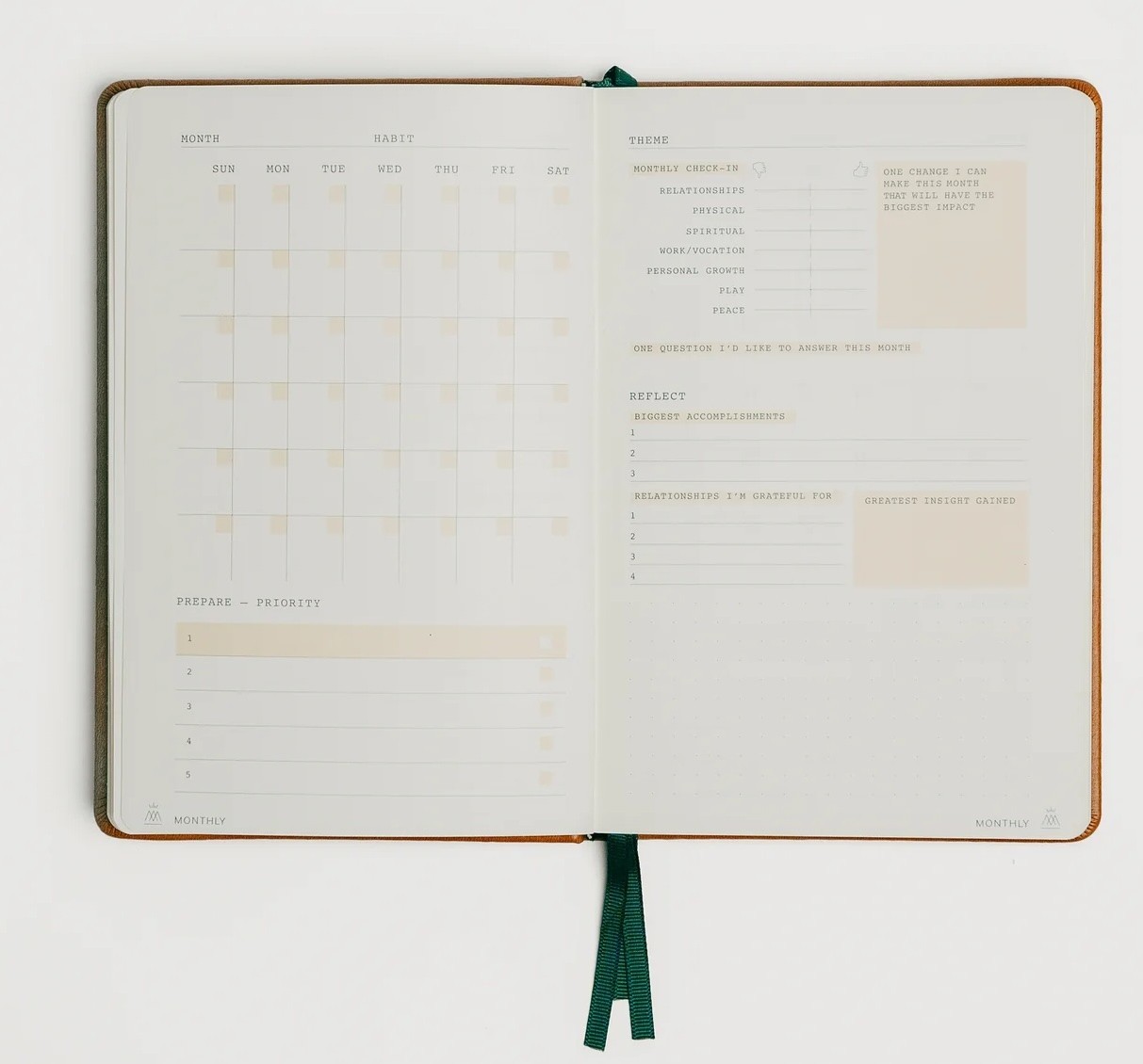NEW MONK MANUAL 90-day planner, 260 Pages Vegan Brown Leather Journal