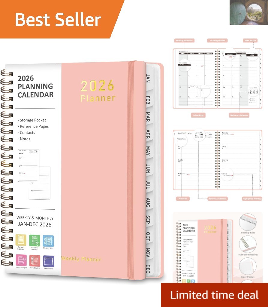 Versatile A5 2026 Planner – Monthly & Weekly Layouts, Elastic Closure & Pocket
