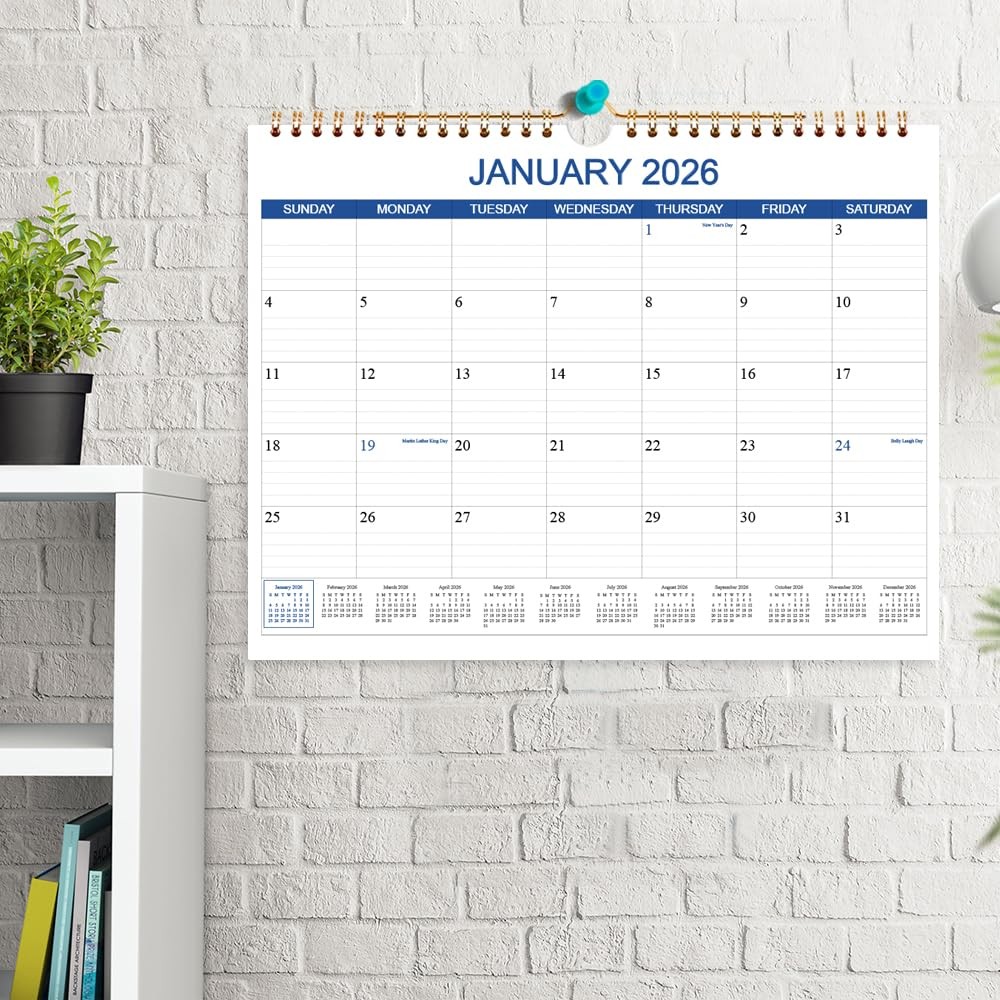 Calendar 2026-2027 – Wall Runs Apr 2026 to 14.5″ x 11.5″ Blue, Blue