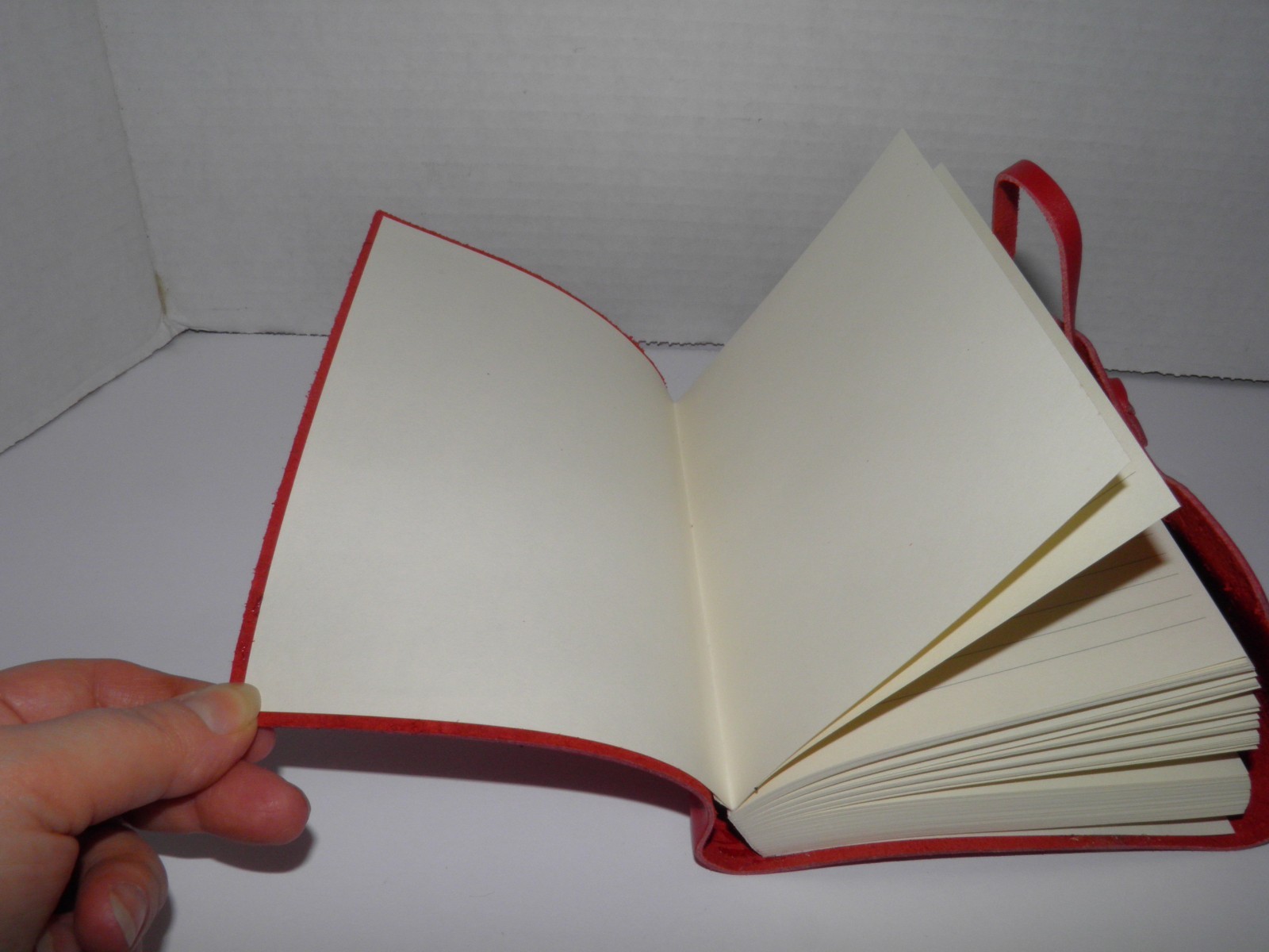 New, ECCOLO, red, soft leather cover, journal, notebook, stationery item. ITALY.
