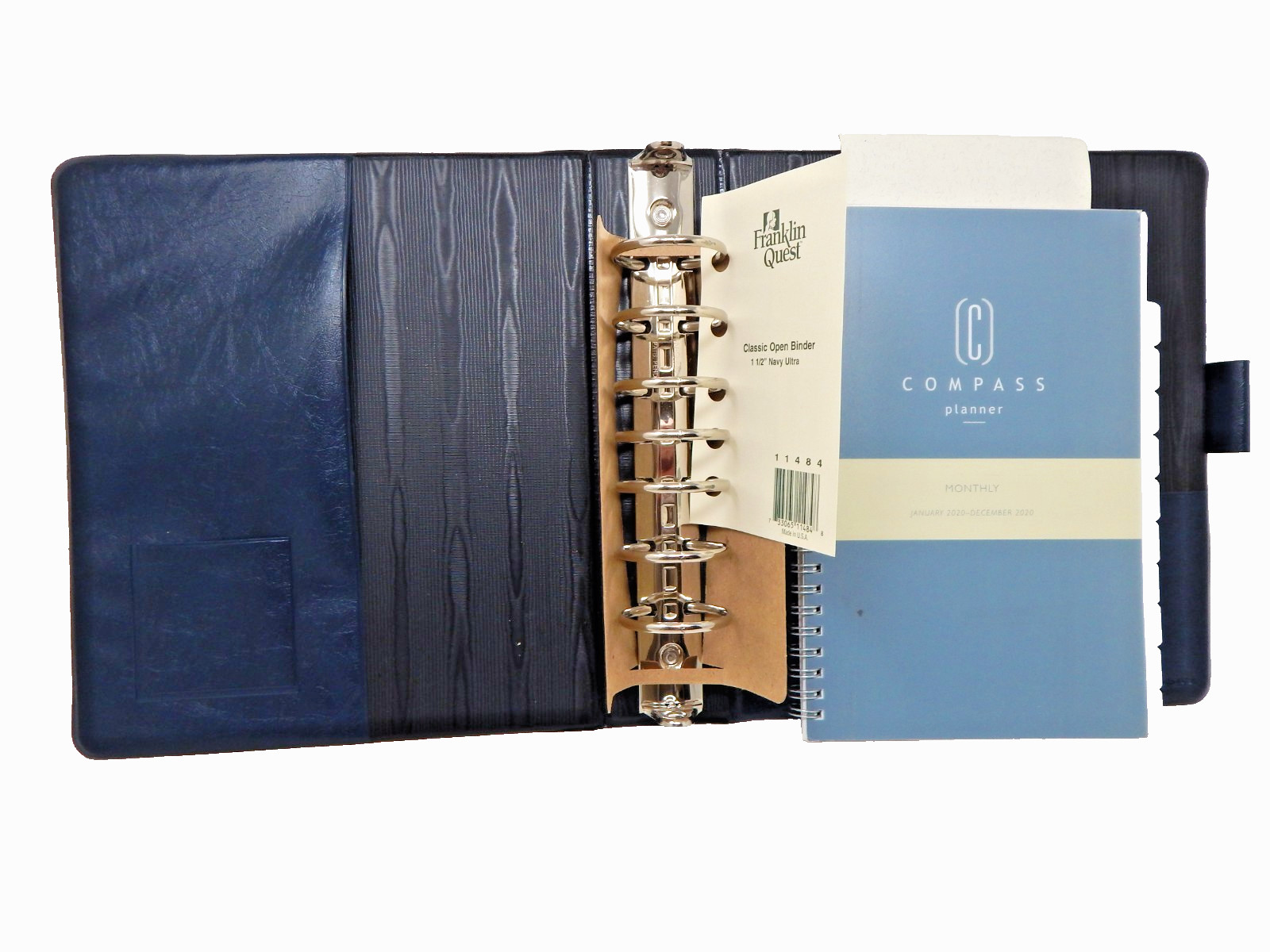 Franklin Quest Navy Ultra Faux Leather Classic Planner Organizer Binder 7~1.5″