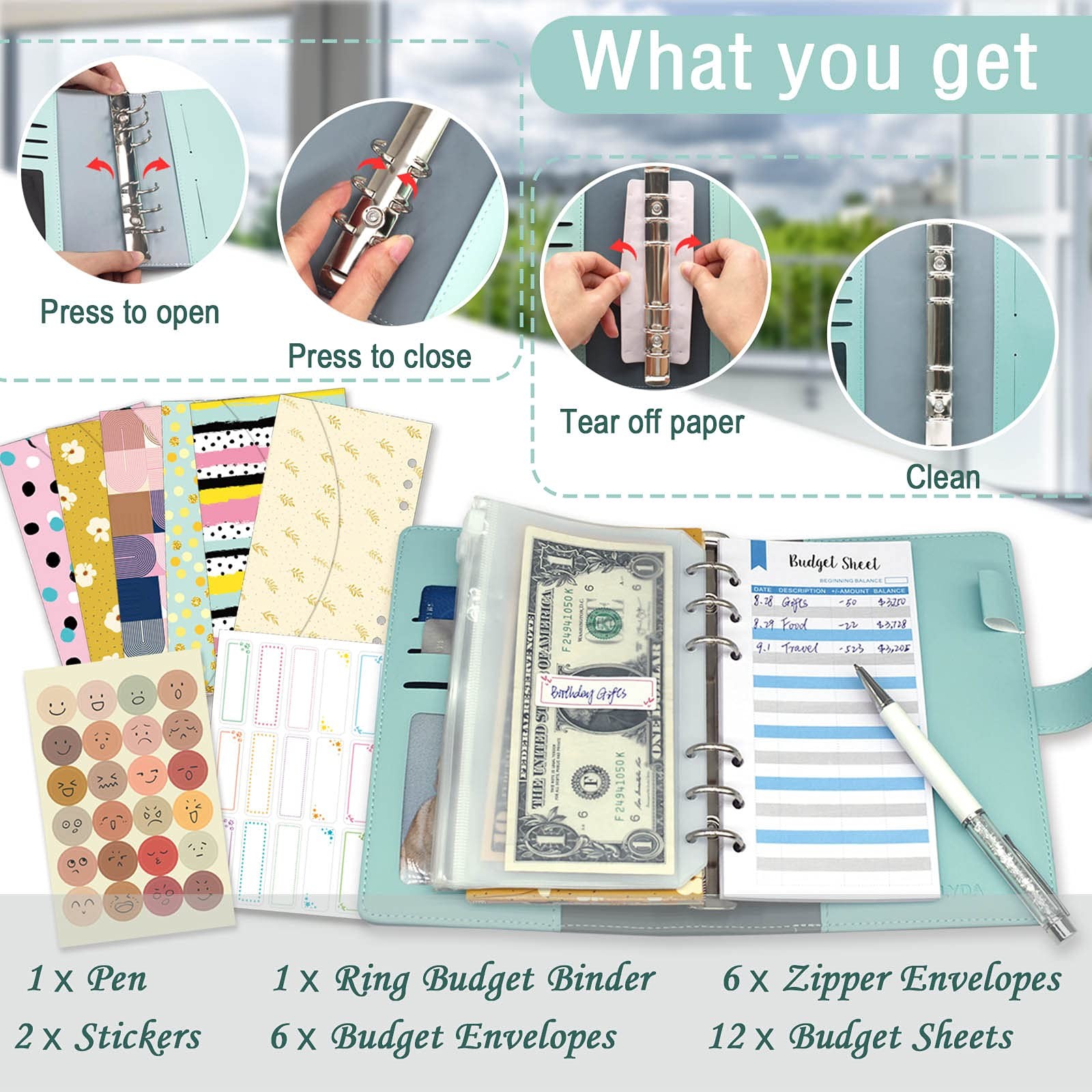 Budget Binder With Zipper Envelopes, Cash Envelopes for Budgeting Money Savin…