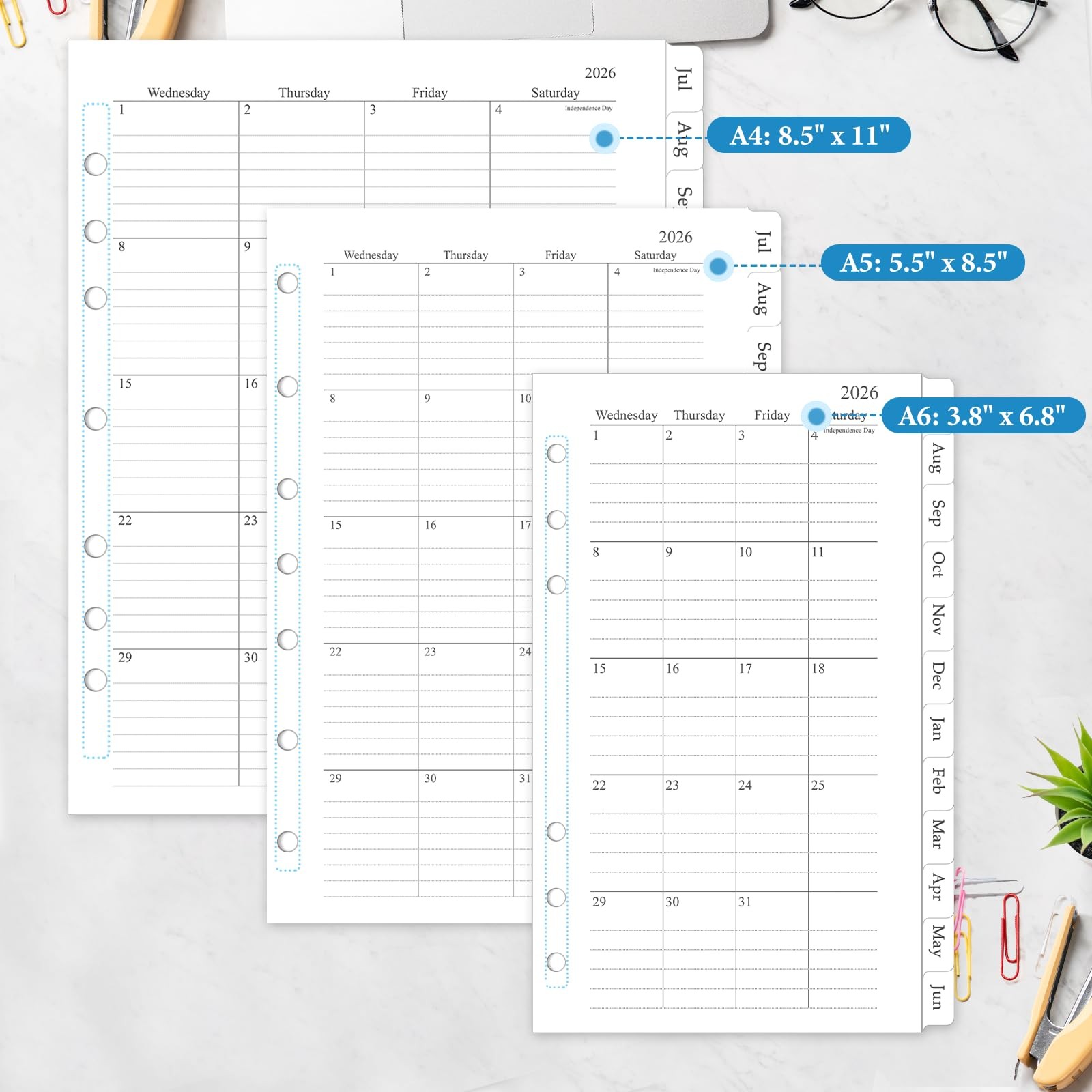 2026-2027 Monthly Planner Refill, A4 Letter Size Folio – 5(8.5″x11″)
