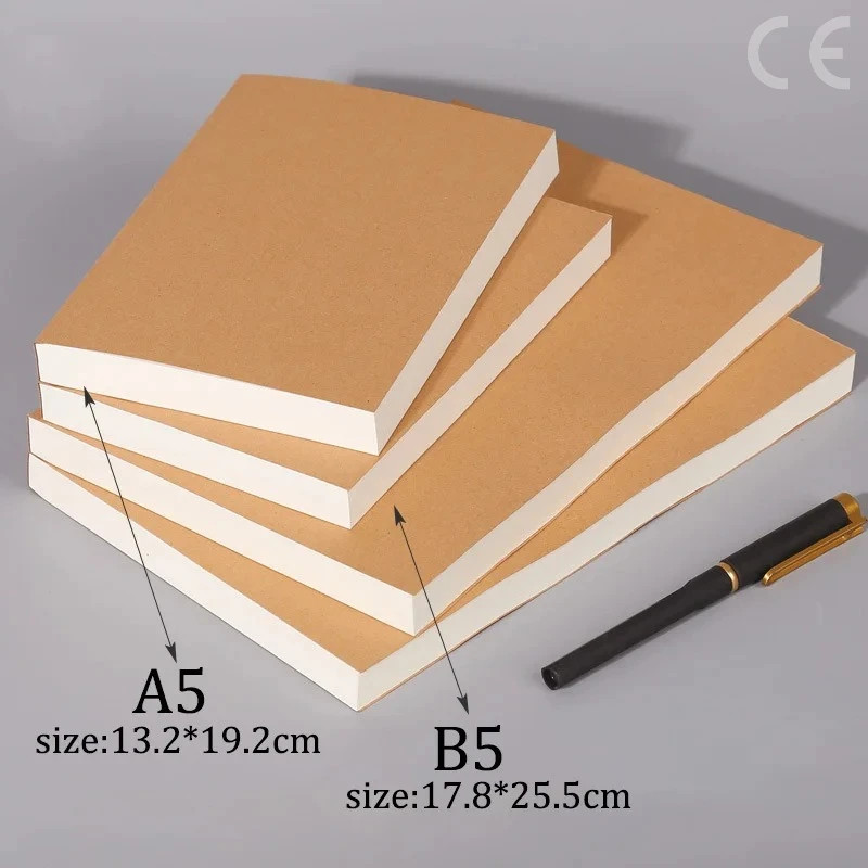 Kraft Paper Notebook DIY Cover Blank Journal A5 B5 Draft Book Student School